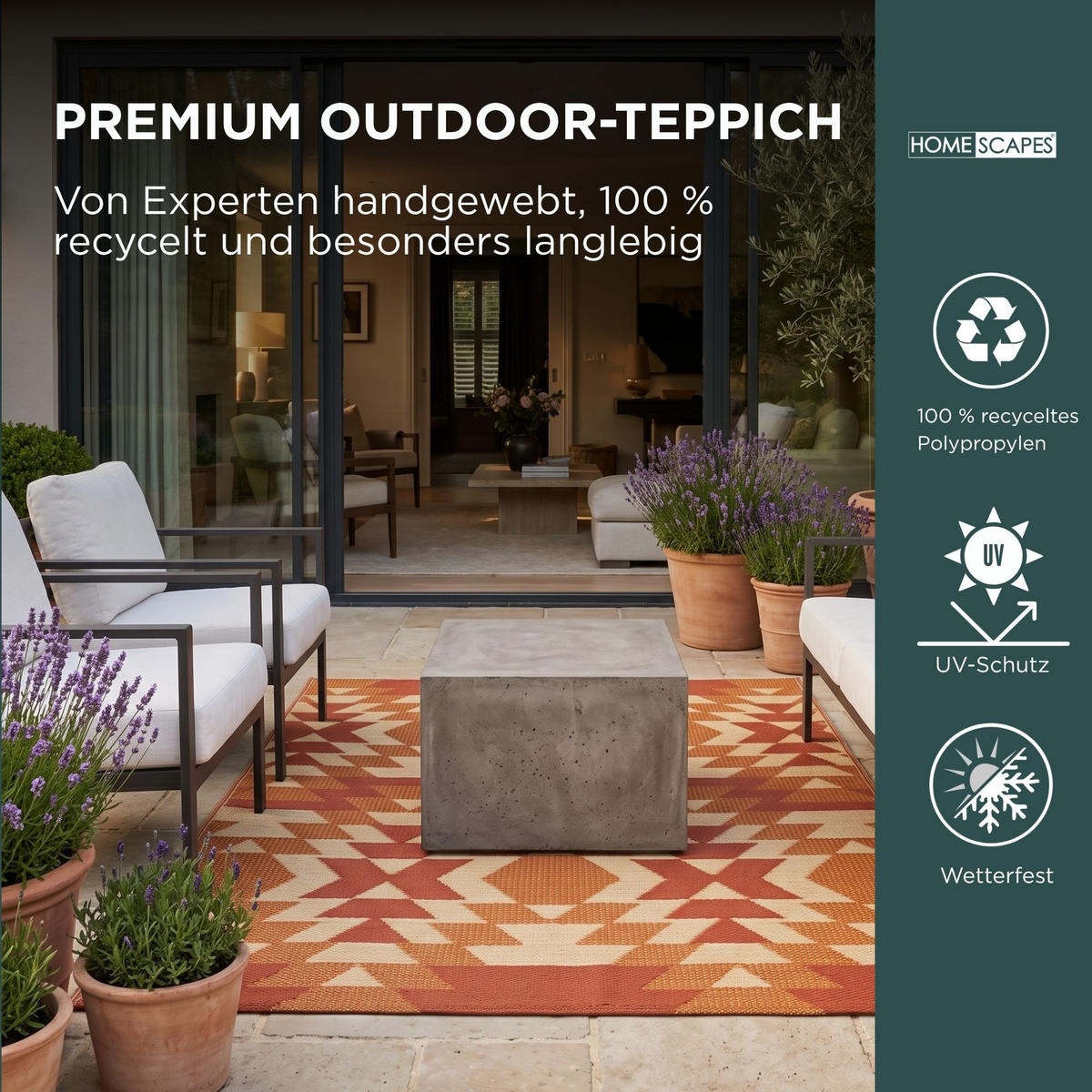 OUTDOORTEPPICH Anya mit Ethno-Muster 180/270 cm - Orange, Kunststoff (180/270cm) - Homescapes