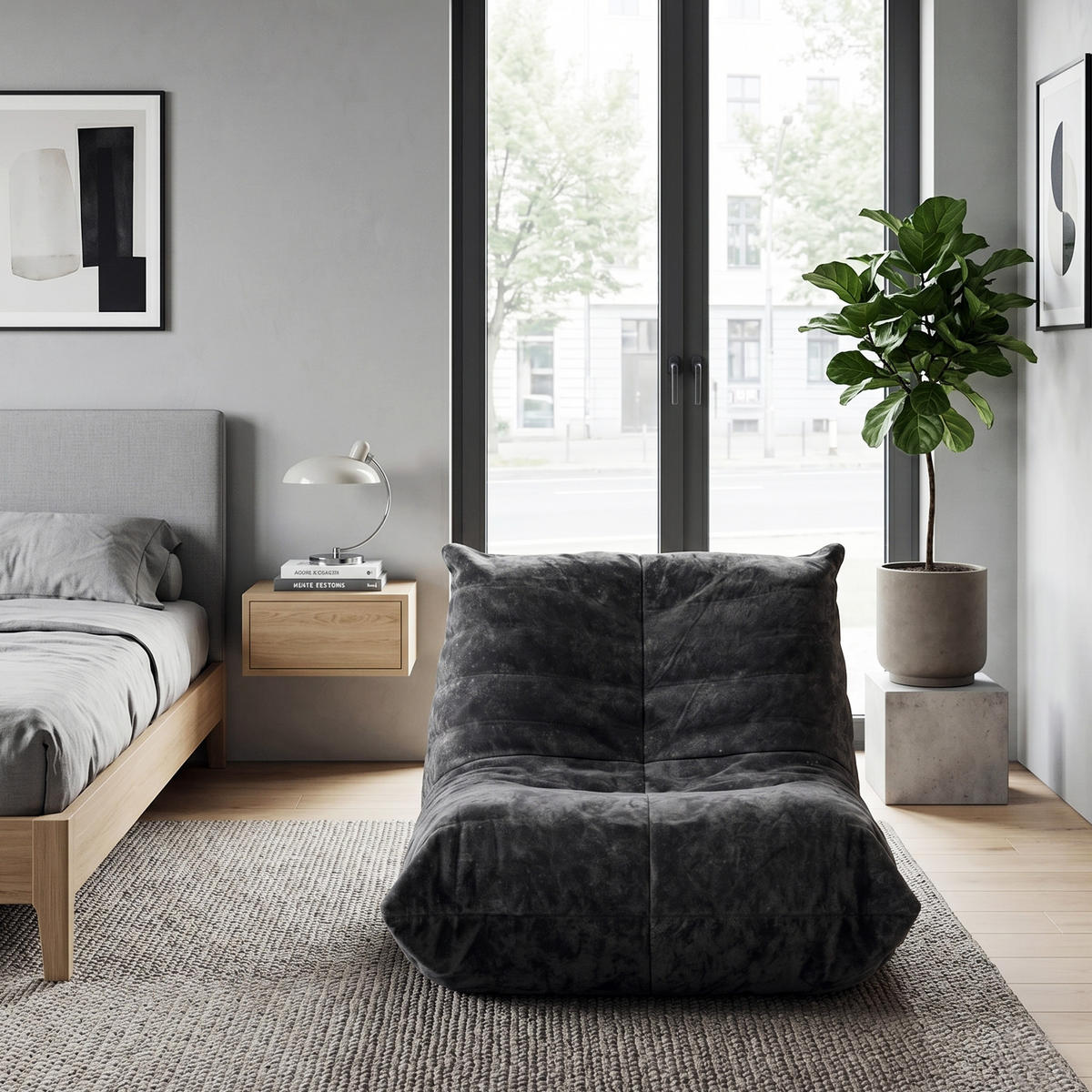 SITZSACK aus glänzendem Chenille mit Ergonomie - Grau, Textil (90/80/100cm) - Urban Meuble