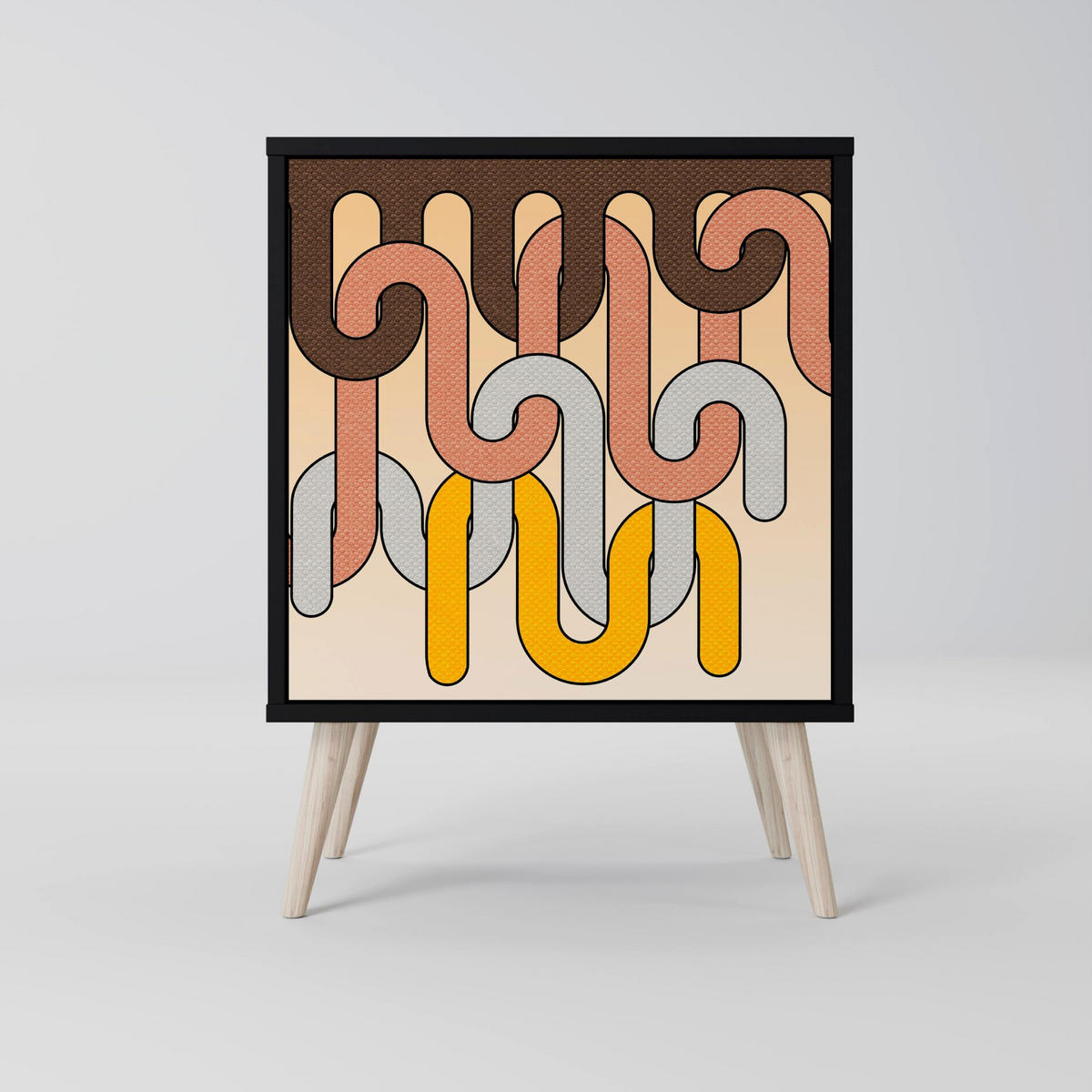 SIDEBOARD COLORFUL STRINGS, Schwarz, 57,5x42x75,5 cm, Goldfarbene Metallfüße - Goldfarben/Multicolor, Holzwerkstoff/Metall (57.5/75.5/42cm) - SpaceRebels