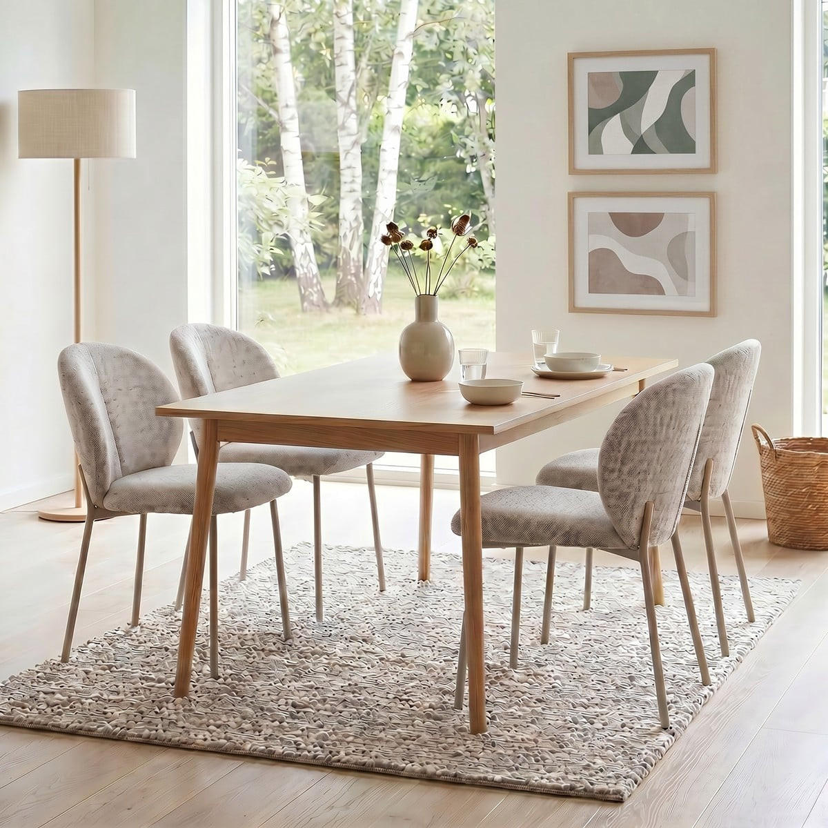 SET med 2 stolar i melerat beige tyg, 60 cm breda - AMBRE - Beige, Textil (48/80/60cm) - Calicosy