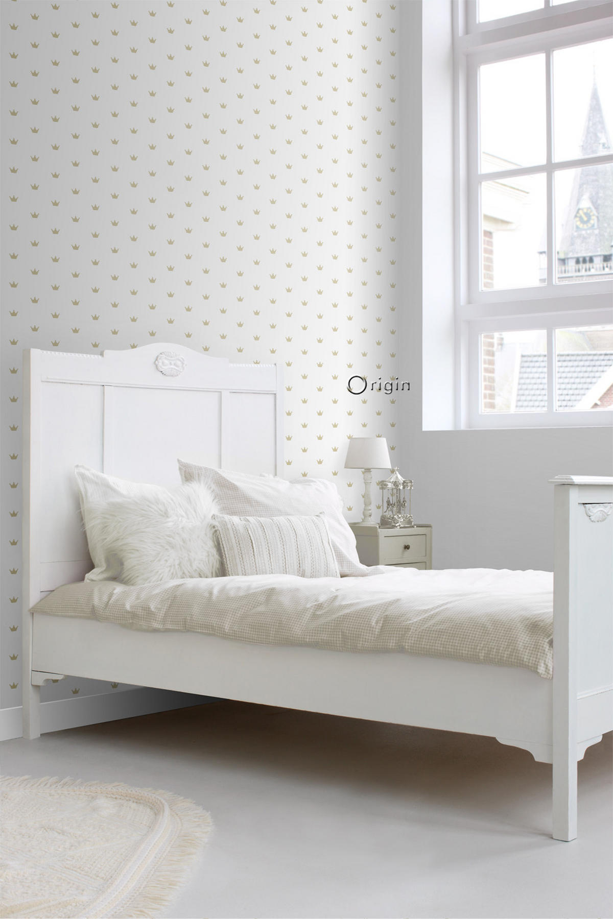 TAPETE kleine Kronen 53 cm x 10.05 m - Weiß, Papier (53/0.1cm) - Origin Wallcoverings