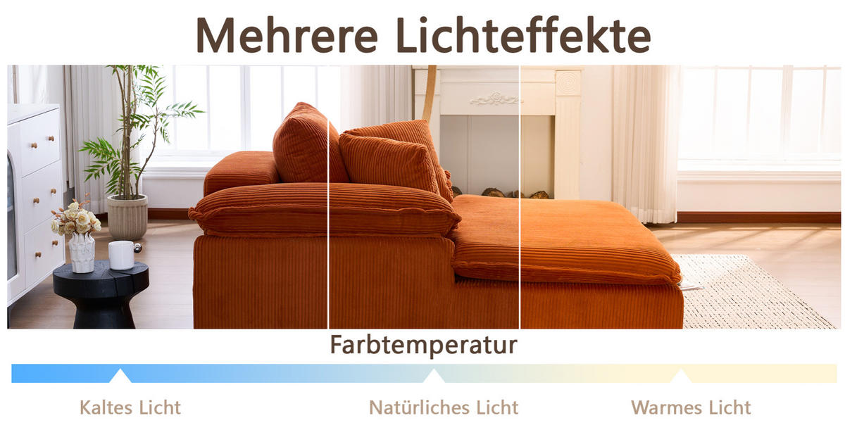SOFA 177/122/92 cm aus Cord in Orange mit breiten Armlehnen - Orange, Textil (122/92/177cm) - BEAOK