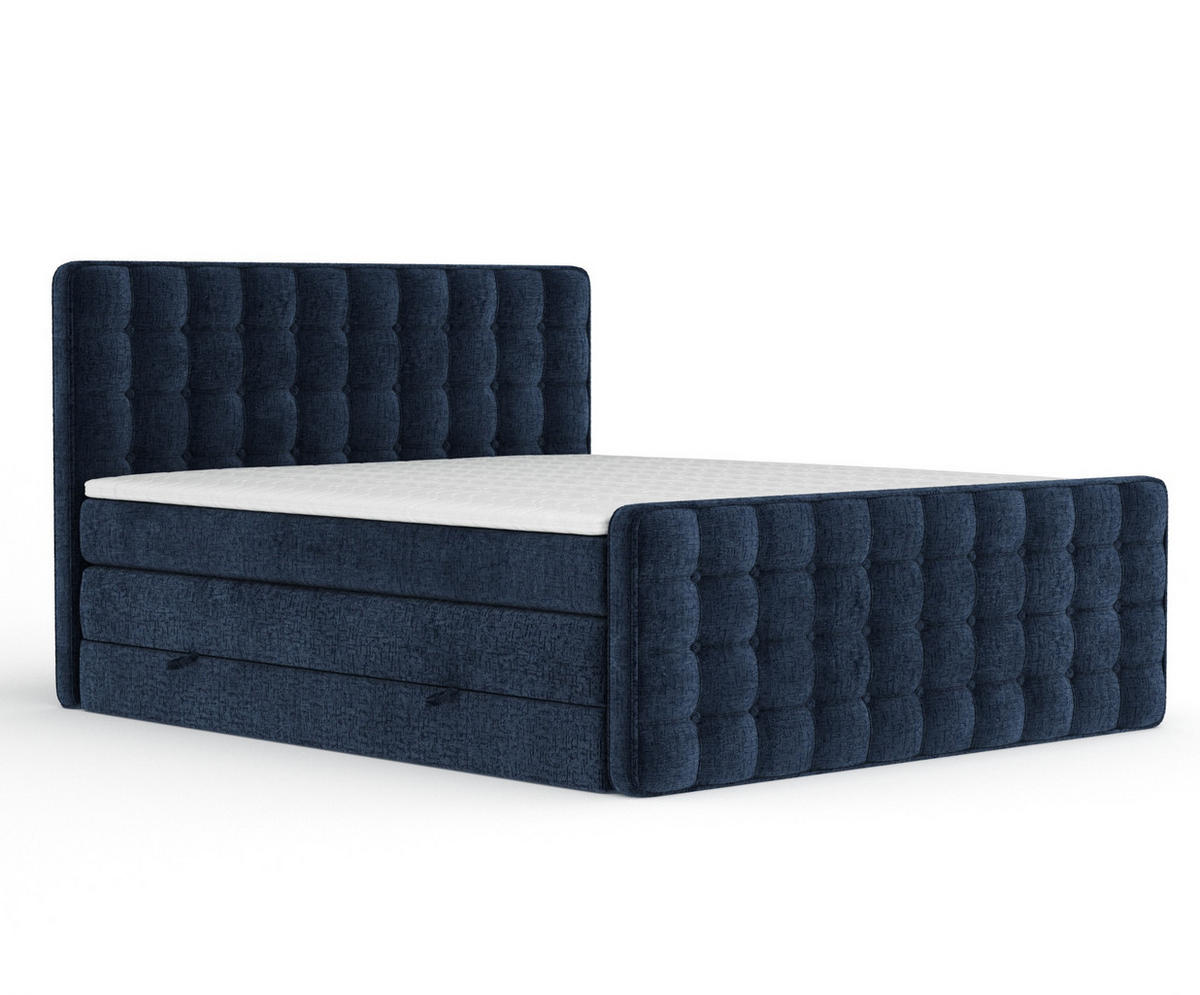 BOXSPRINGBETT Velouria Marineblau 160/200 cm - Schwarz/Dunkelblau, Holz/Holzwerkstoff (160/200cm) - Maison de Reve