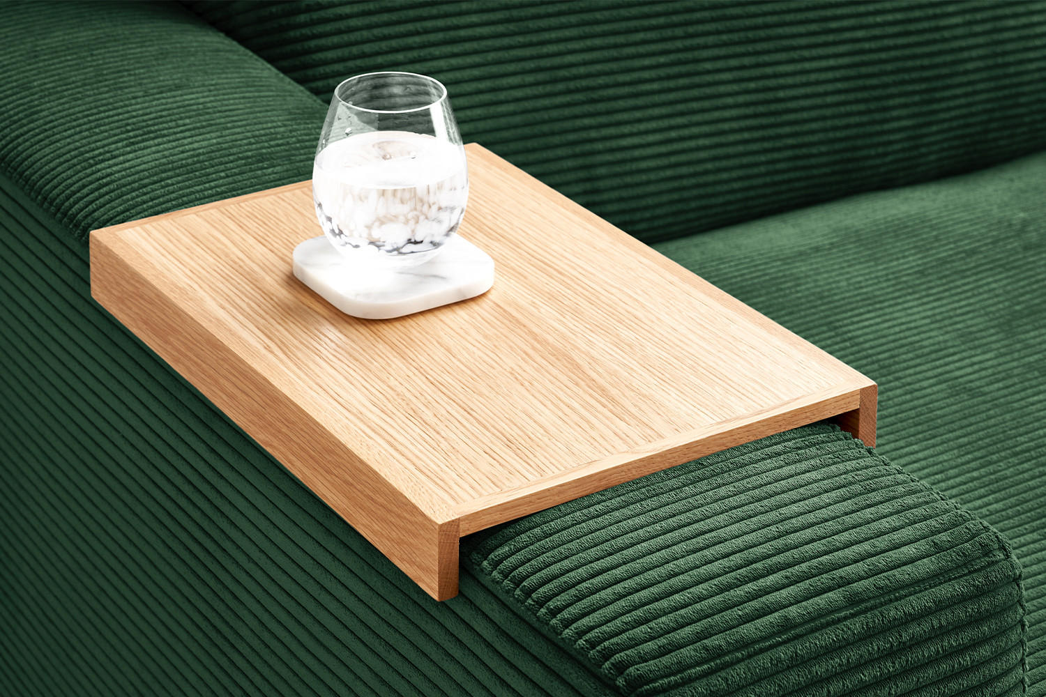 BIG SOFA XL MIT TABLETT NATUR MADELINE Smaragdgrün Cord - Smaragdgrün/Schwarz, Kunststoff/Textil (290/85/190cm) - KAWOLA