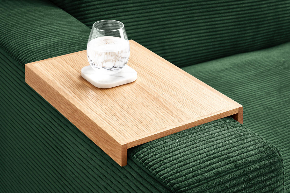 BIG SOFA XL MIT TABLETT NATUR MADELINE Smaragdgrün Cord - Smaragdgrün/Schwarz, Kunststoff/Textil (290/85/190cm) - KAWOLA