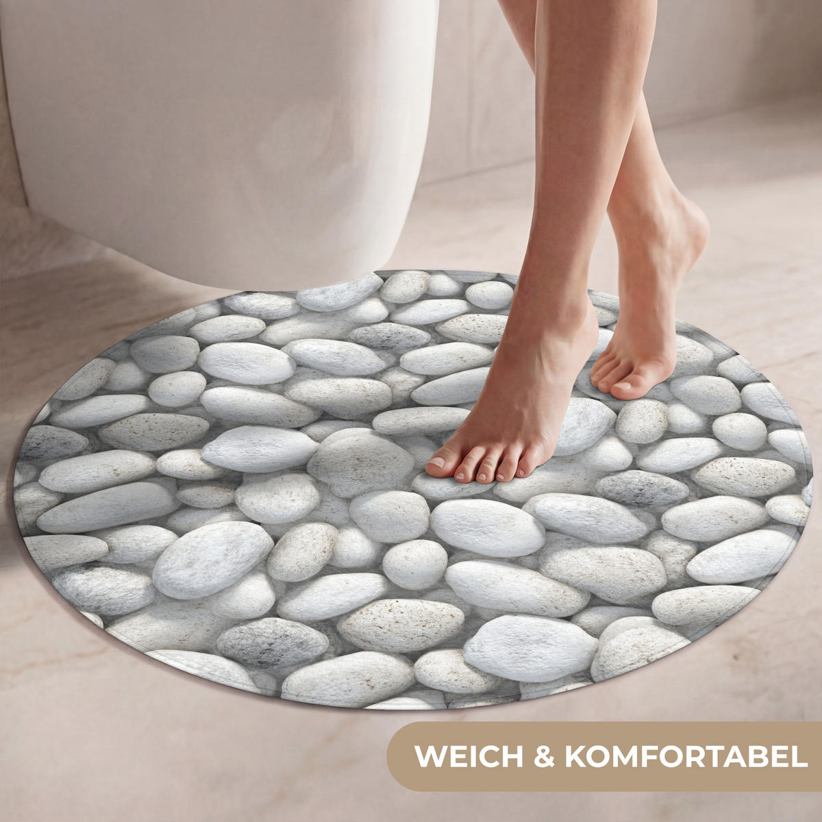 WC PŘEDLOŽKA Kameny - šedé - oválné 70x70 cm - světle šedá, textil/plast (70/1cm) - OnlyWow