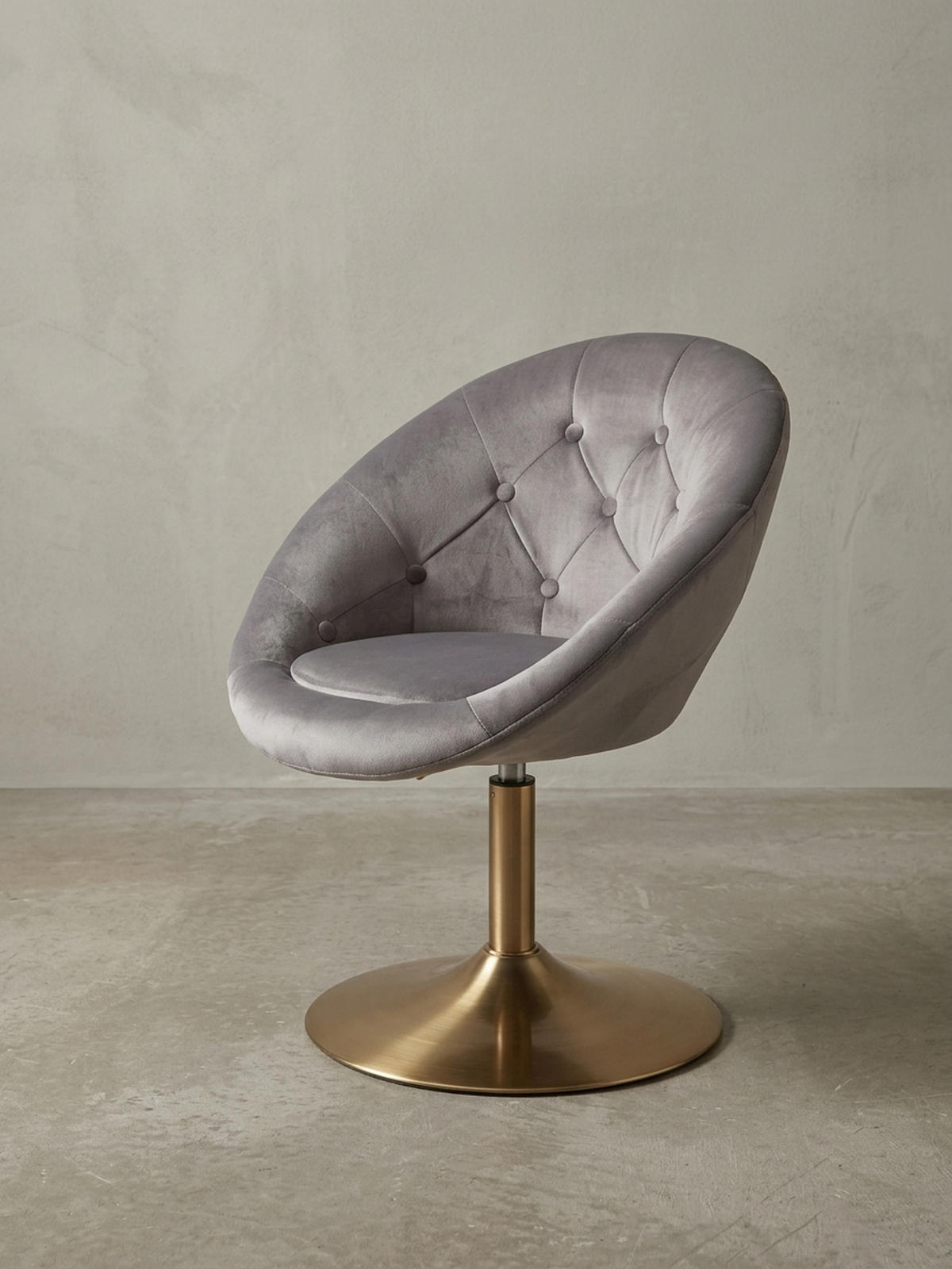 LOUNGESESSEL Chesterfield-Stil mit Samtbezug und 360° Drehfunktion, Grau 67x62x100 cm - Goldfarben/Grau, Textil/Metall (67/100/62cm) - KADIMA DESIGN