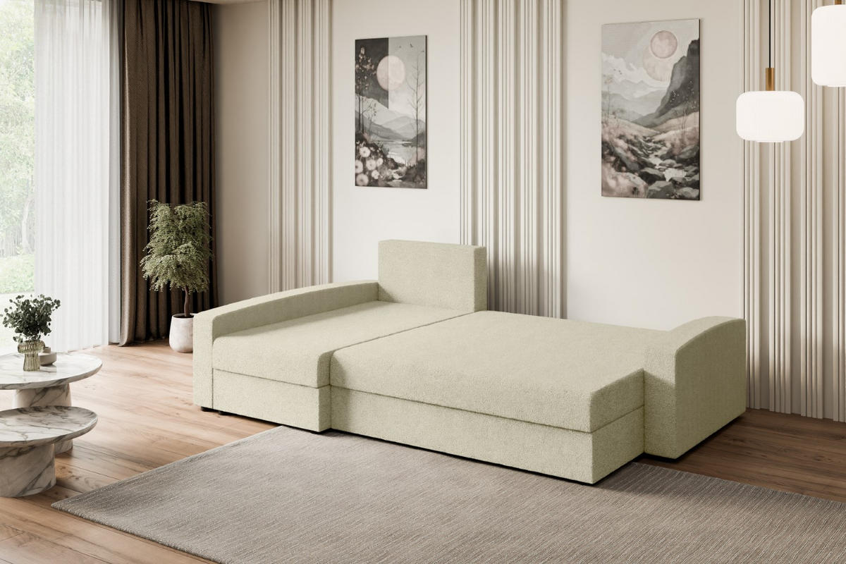 ECKSOFA mit Schlaffunktion und Bettkasten ALESIA-L 231x140x90 cm Beige Bouclé - Beige/Silberfarben, Holzwerkstoff/Kunststoff (231/140cm) - ALTDECOR