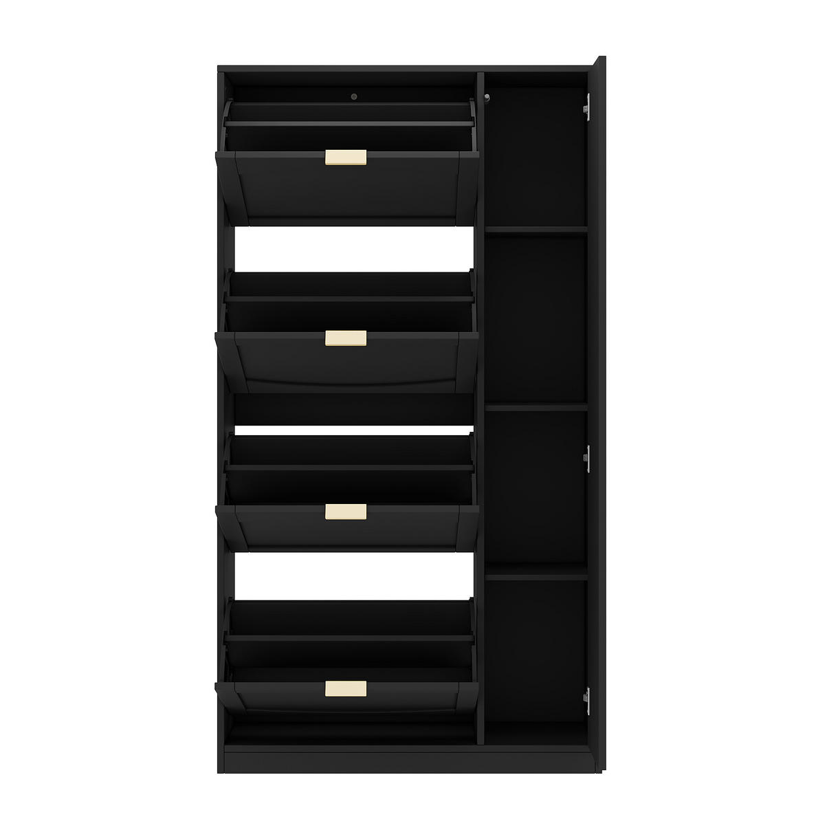 SCHUHSCHRANK 80/24/147 cm mit Spiegeltüren, 4 Klappenfächern und verstellbaren Einlegeböden, Schwarz - Schwarz, Holzwerkstoff (80/147/24cm) - Redom