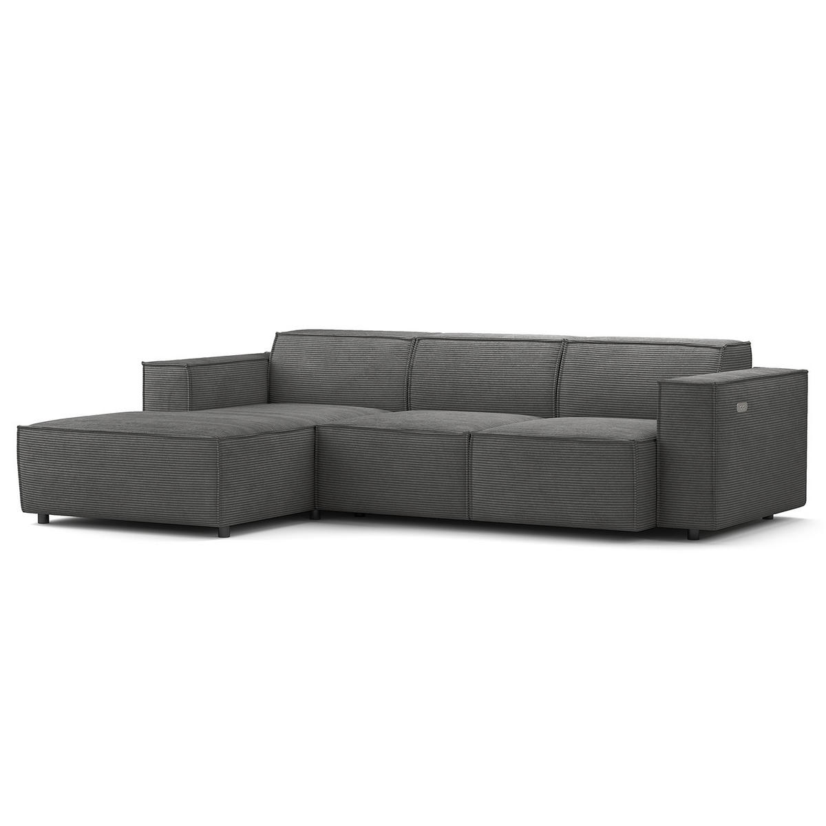 ECKSOFA mit Longchair - Anthrazit/Schwarz, Kunststoff/Textil (260/177cm) - home24