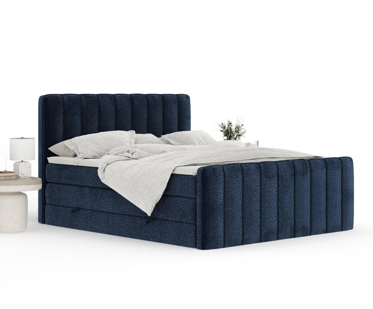 BOXSPRINGBETT Novara Marineblau 200/200 cm - Schwarz/Dunkelblau, Holz/Holzwerkstoff (200/200cm) - Maison de Reve