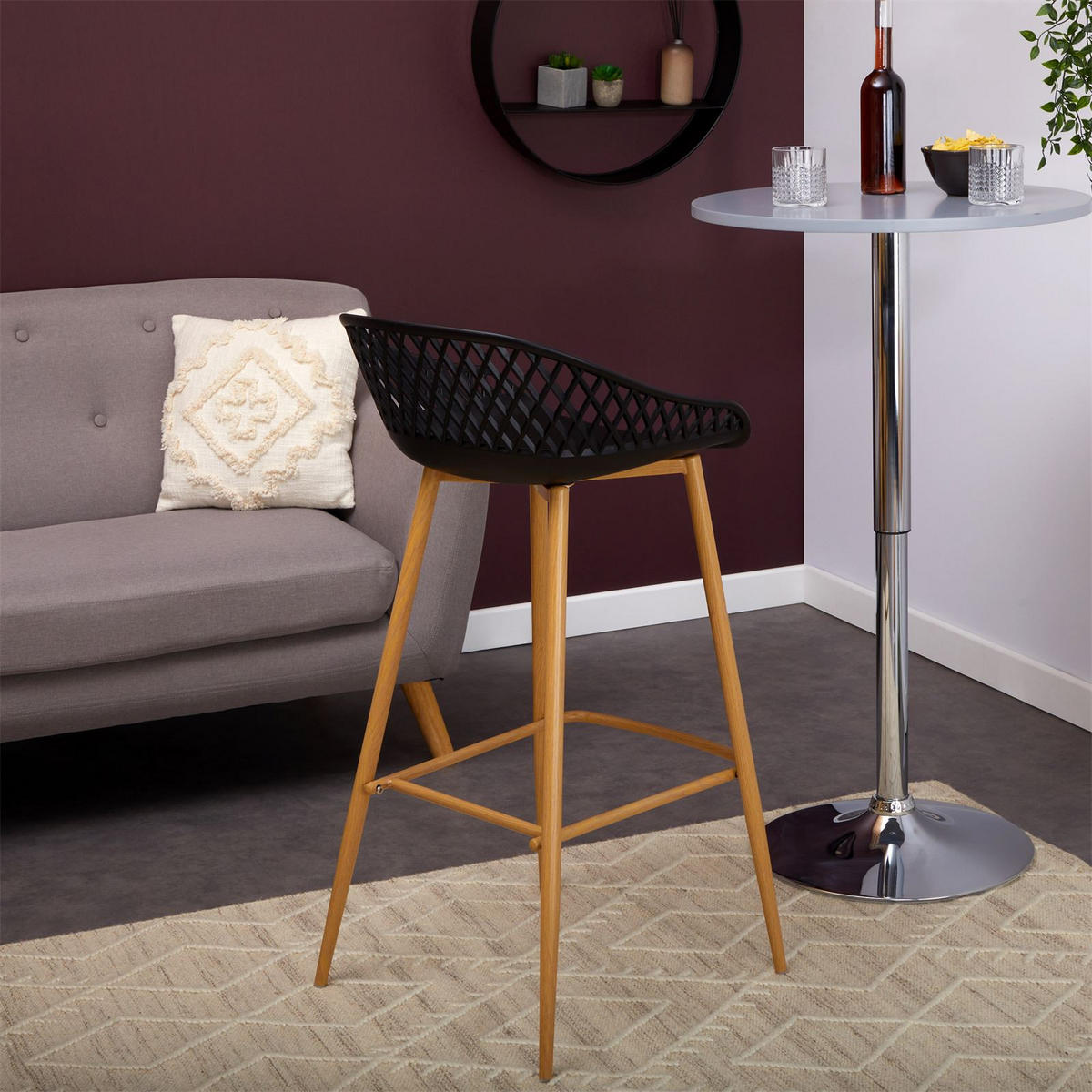 BARHOCKER IREK 2ER-SET - Schwarz/Sonoma Eiche, Textil (48/96/48cm) - IDIMEX