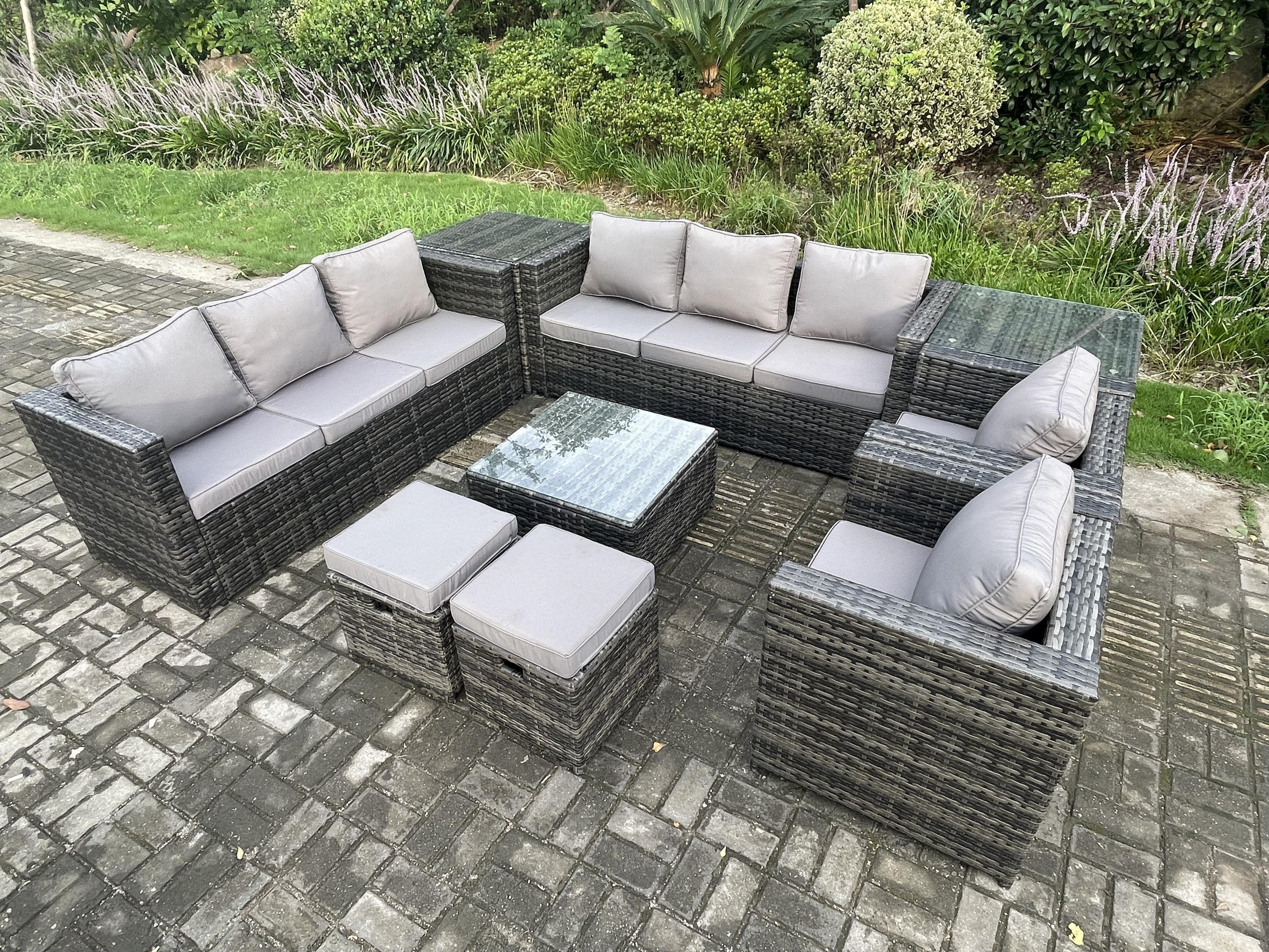 Thumbnail - Fimous Gartentischgruppe, Dunkelgrau, Metall, 10-Sitzer, Loungemöbel, Gartenlounge-Sets