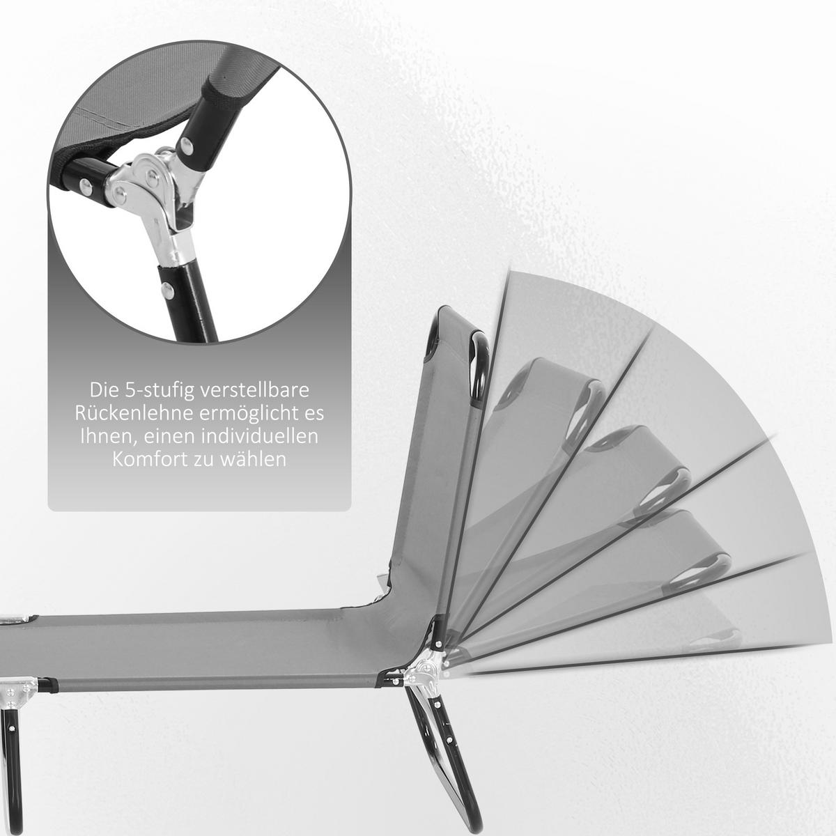 SONNENLIEGE - Grau, Textil/Metall (56/28/188cm) - Outsunny