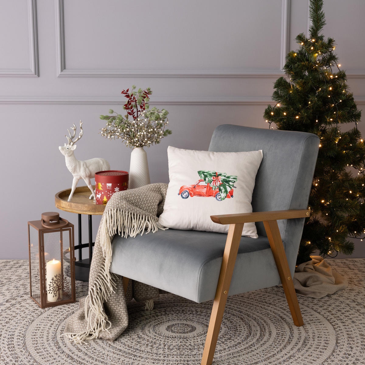 KISSENHÜLLE Christmas Car 43x43 cm - Beige, Textil (43/1cm) - Dekoria