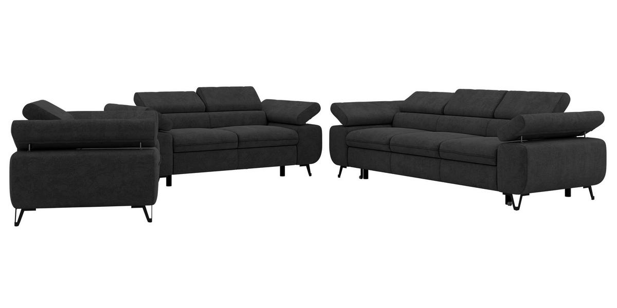 SEDACIA ZOSTAVA PETERS 1+2+3 - Tmavosivá Štruktúrovaná látka - čierna/grafitová, kov/textil (262/76/99cm) - MKS
