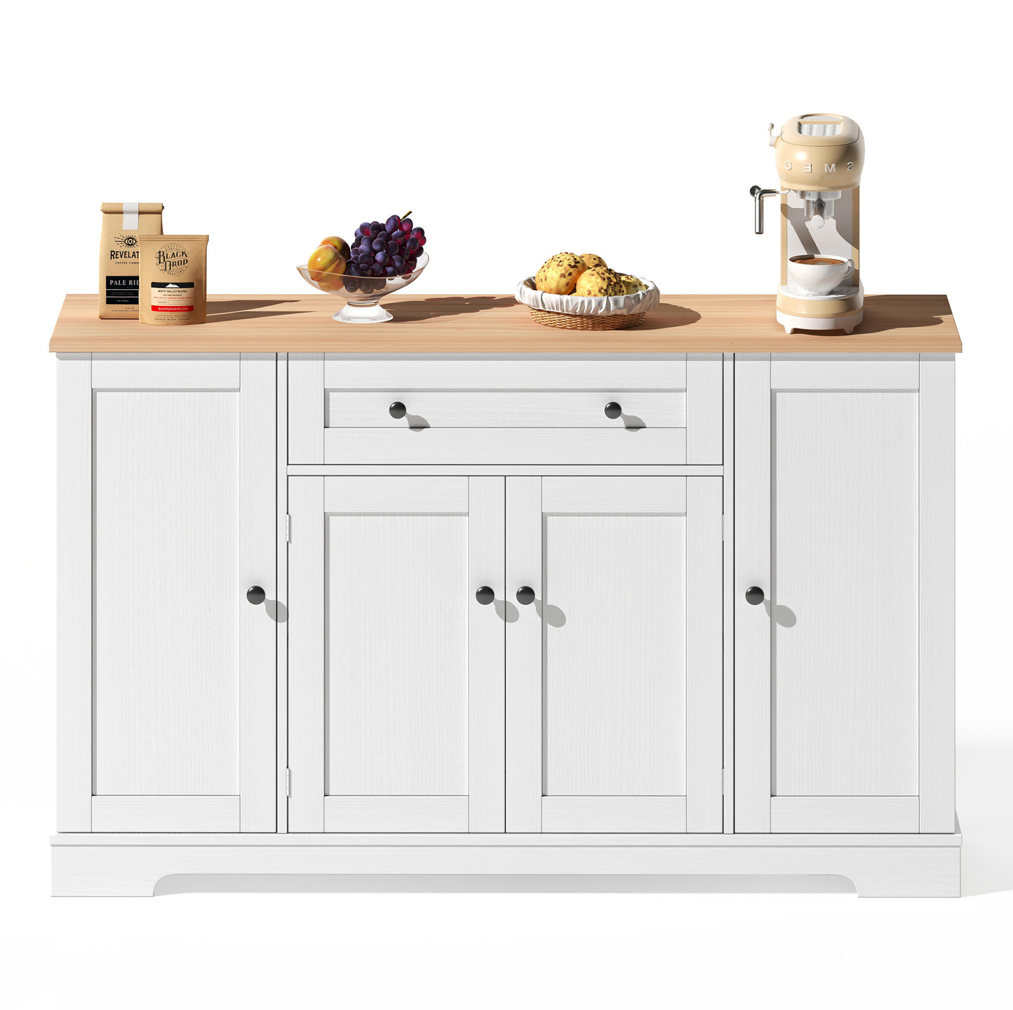 SIDEBOARD mit Schublade, Doppeltürfach und verstellbaren Einlegeböden, 138/40/85 cm, Natur und Weiß - Weiß, Holzwerkstoff (138/85/40cm) - Redom