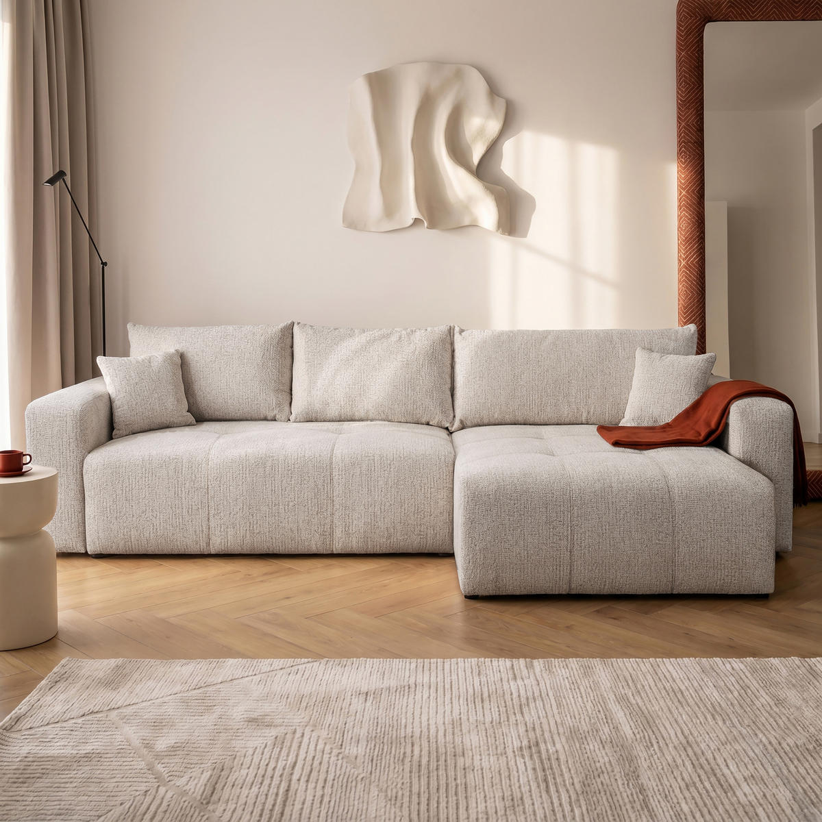 ECKSOFA PEDRO XL mit Schlaffunktion und Bettkasten Hellgrau - Hellgrau, Holz/Kunststoff (278/55/145cm) - Idohome