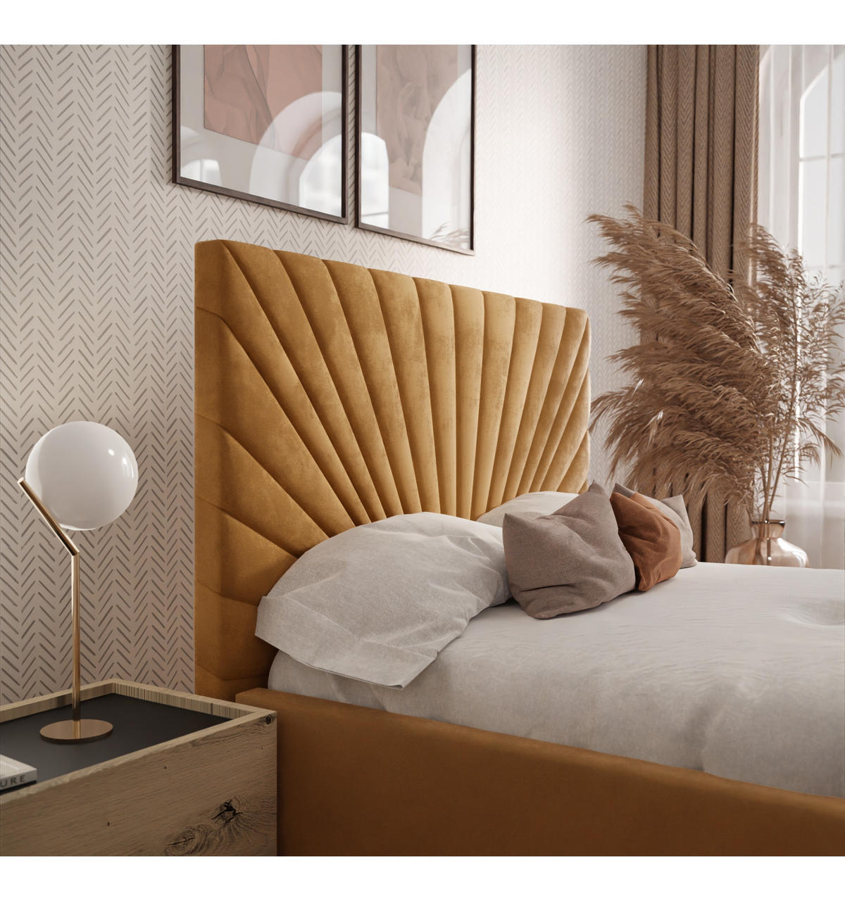 POLSTERBETT SUNNY 140x200 cm Magic Velvet 2215, 34 Holzlatten, Kopfteil 131 cm - Gelb, Textil (140/200cm) - Lookway