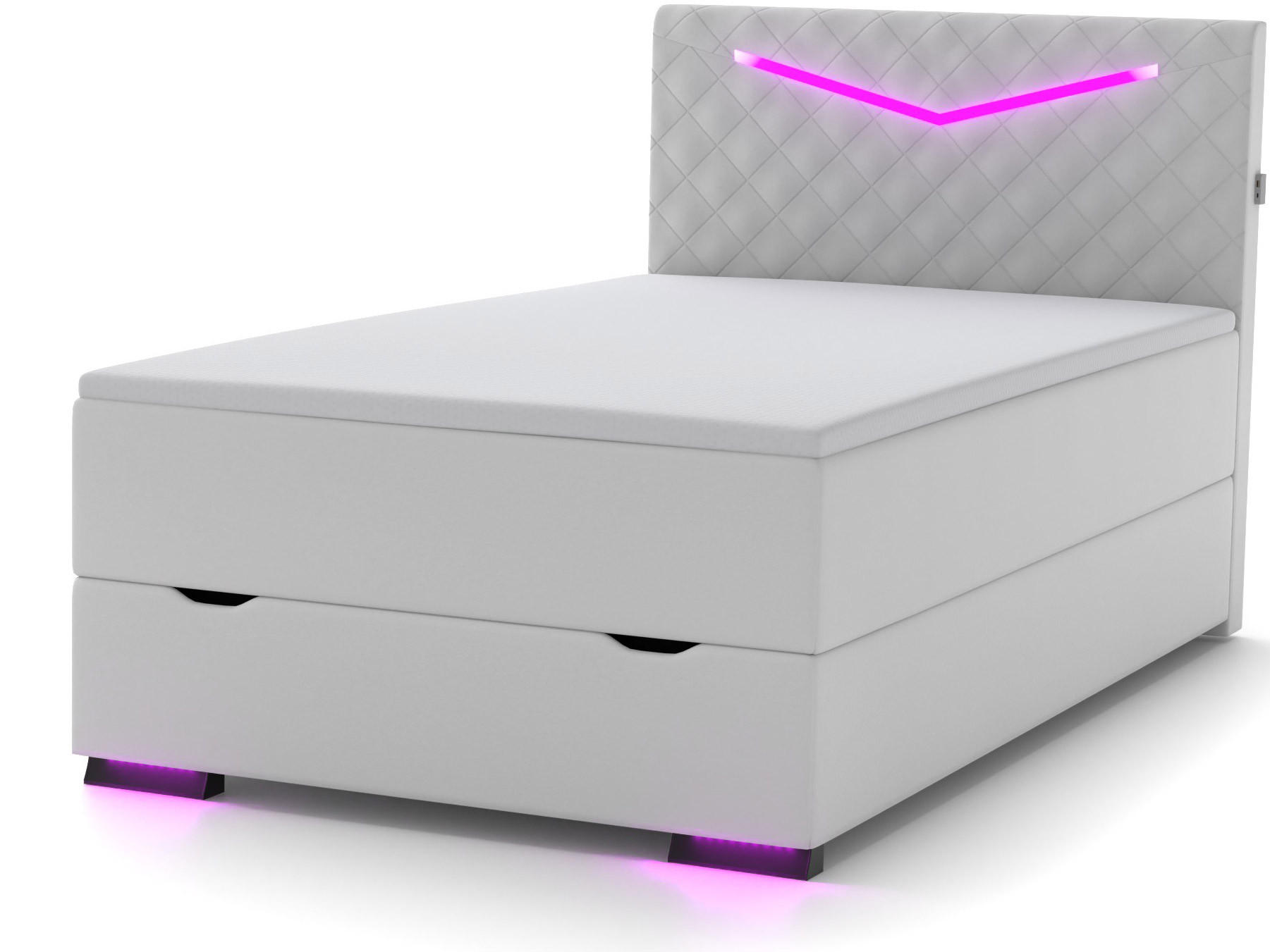 BOXBETT Dacota weiß 90/200 cm LED Kunstleder - Weiß, Textil (90/200cm) - wonello