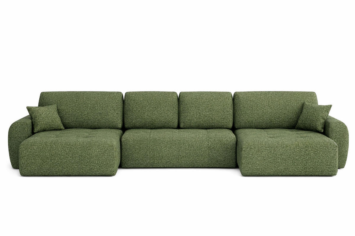 ECKSOFA Mit Schlaffunktion Und Bettkasten U-Form Ivo U, Chenillestoff Artico, Moss - Grün, Holz (342/142cm) - Kaiser Möbel