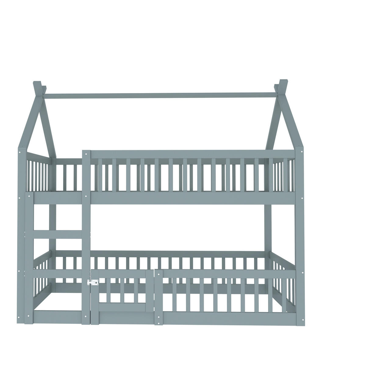 ETAGENBETT aus Holz 90x200 cm Grau mit Treppe und Sicherheitsumrandung - Grau, Holzwerkstoff (90/200cm) - IVMEU