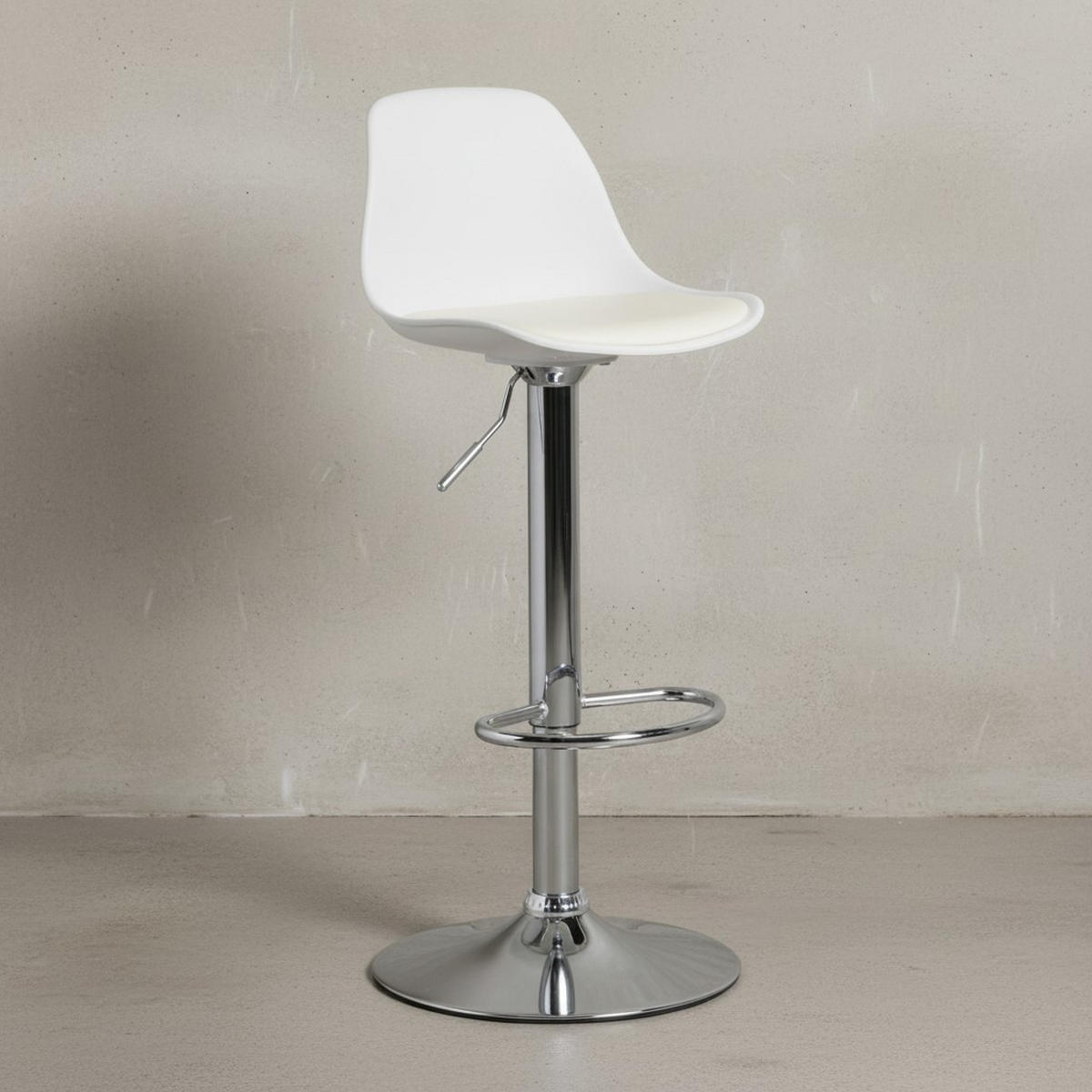 BARHOCKER Lederoptik Verchromt Drehbar BERN, Weiß 40x40x104 cm - Silberfarben/Weiß, Kunststoff/Textil (40/104/40cm) - KADIMA DESIGN