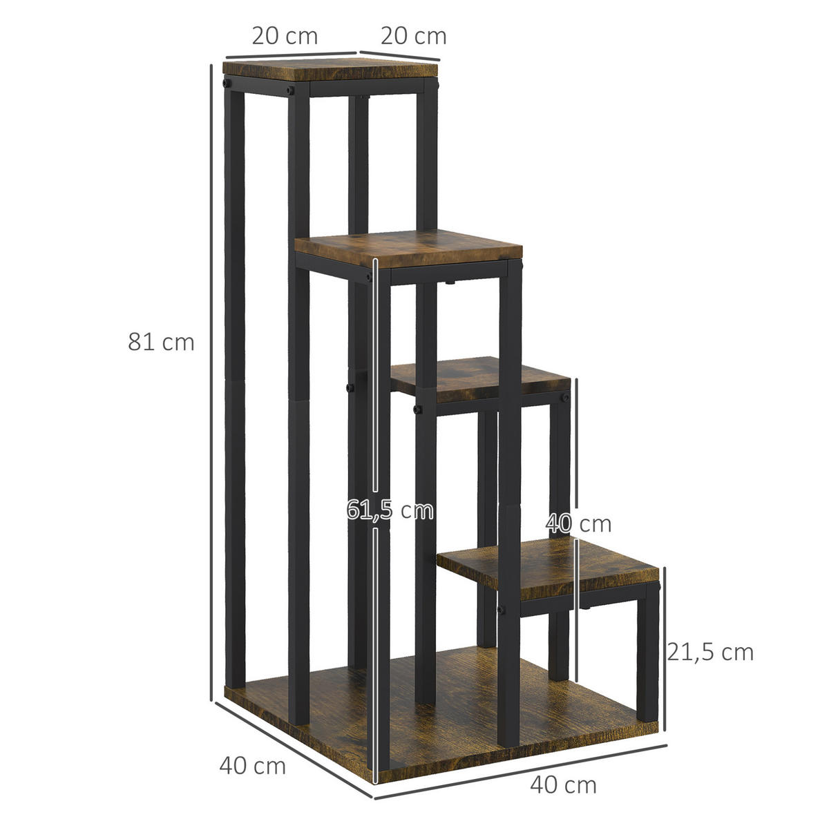 BLUMENTREPPE aus Metall & Spanplatte 40x40x81 cm in Braun mit 4 Ebenen - Braun, Metall (40/81/40cm) - Modfu