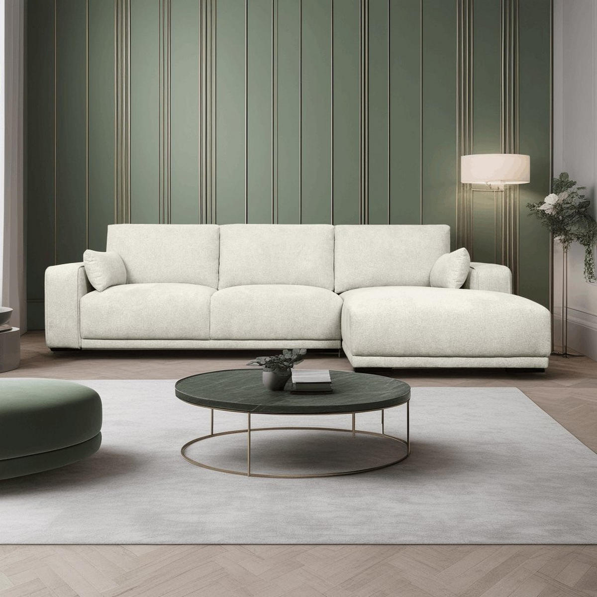 ECKSOFA Webstoff Beige - Beige/Schwarz, Holz/Textil (305/105cm) - Furnhouse