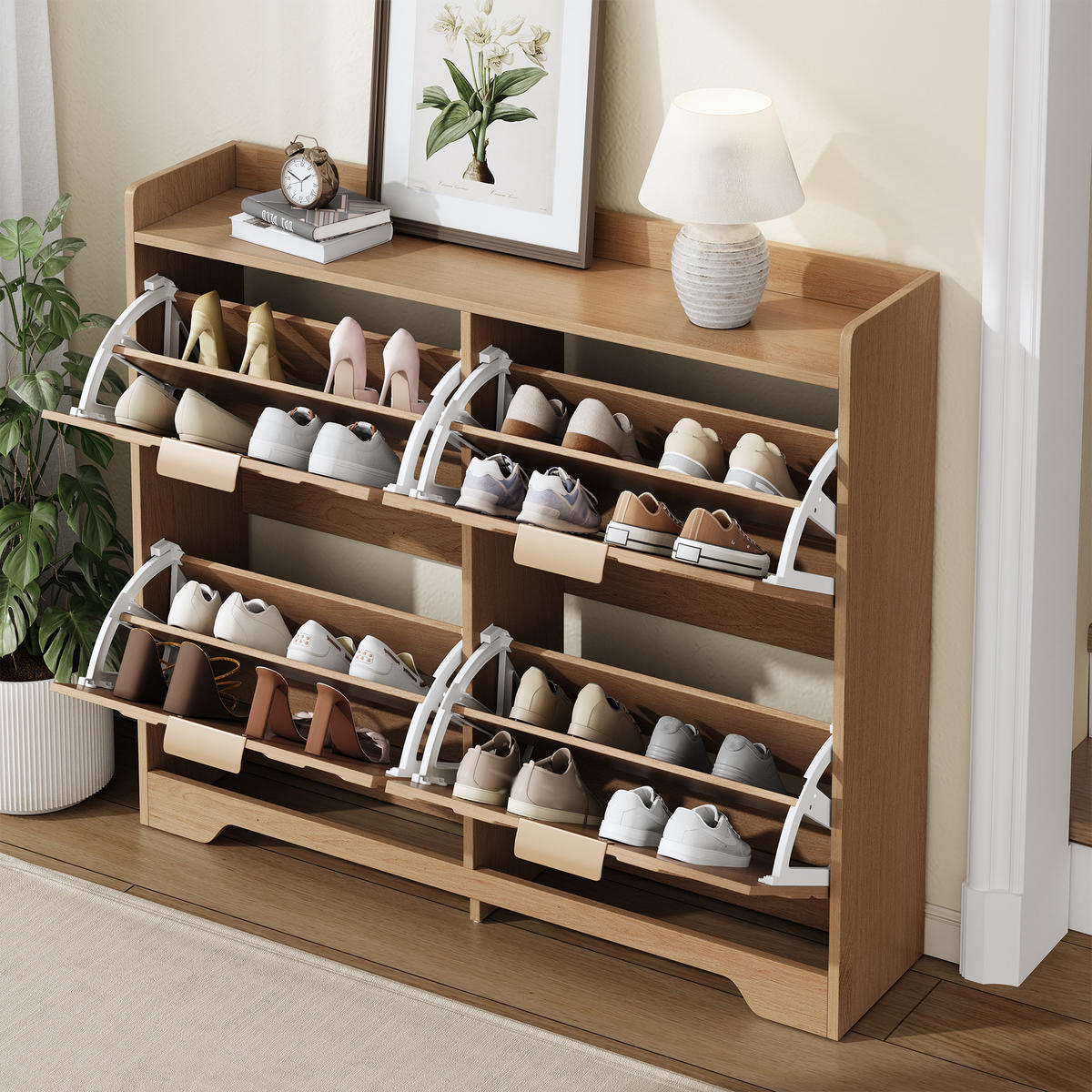 SCHUHSCHRANK aus MDF 105x24x90cm in Natur mit 4 Klappfächern - Naturfarben, Holzwerkstoff (105/90/24cm) - Modfu