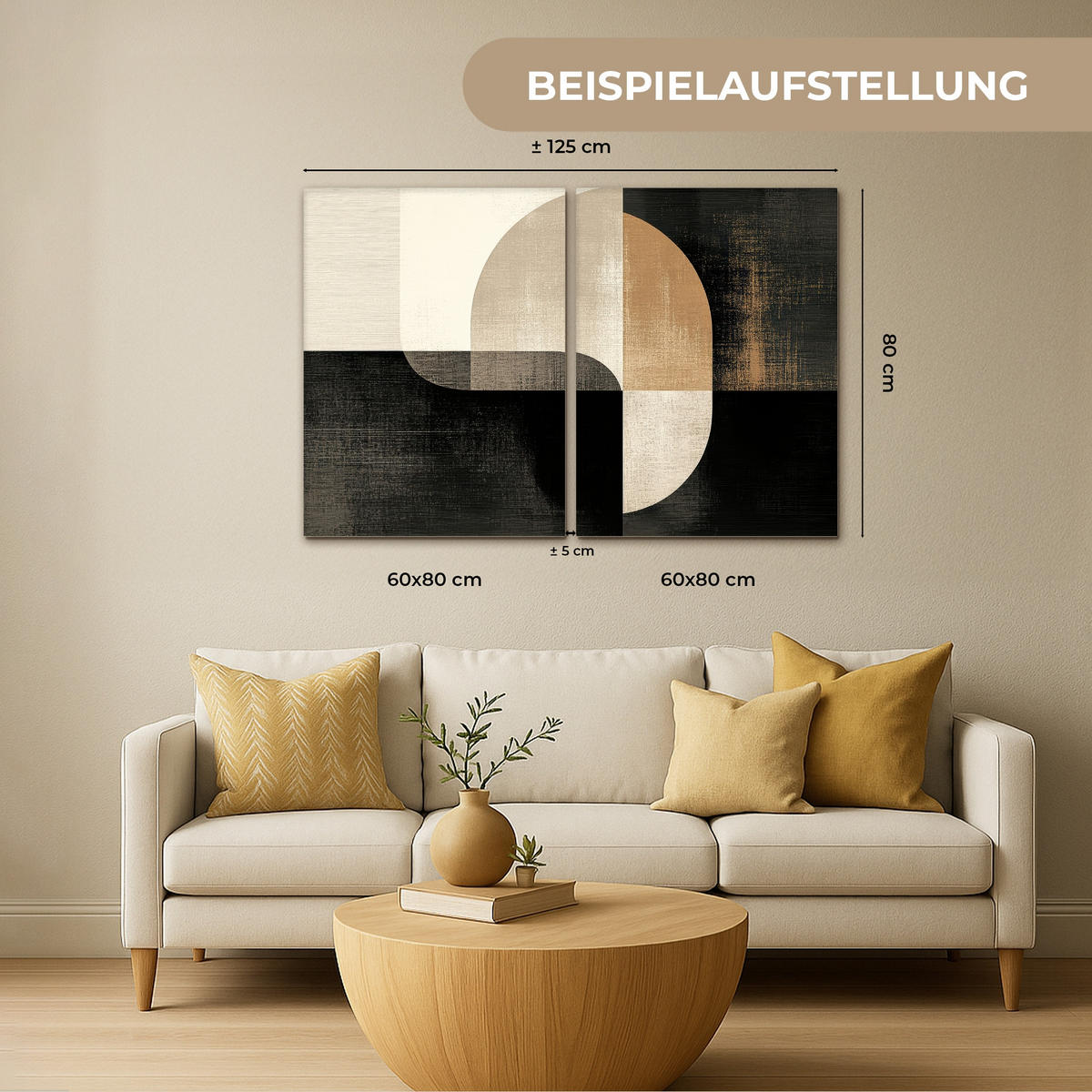 LEINWANDBILD 2er Set Formen - Abstrakt - Gold 100x70 cm - Schwarz, Textil (100/70cm) - MuchoWow
