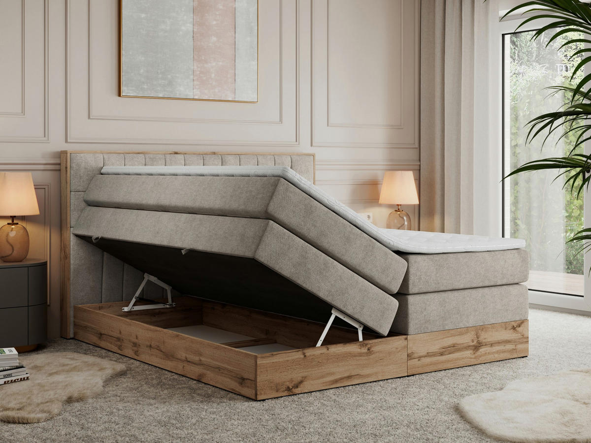 BOXSPRINGBETT AMORE KING 180/200 Beige Struktur - H3 - Beige, Holz/Textil (180/200cm) - MKS