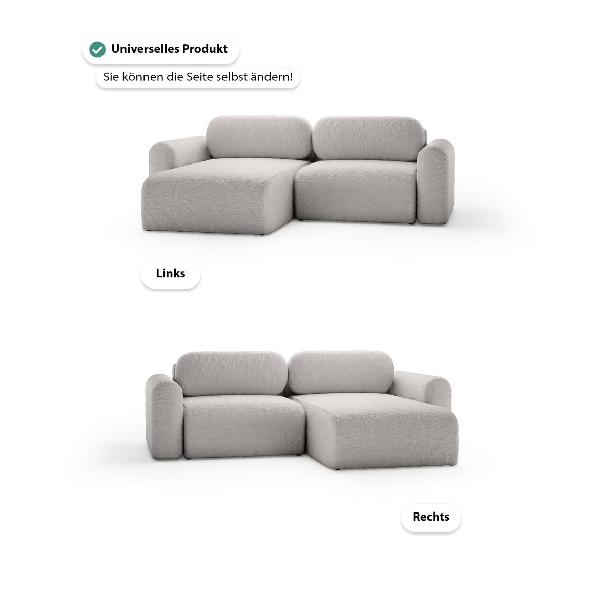 ECKSOFA mit Schlaffunktion Thekla Mini, Hellgrau - Hellgrau, Textil (246/100cm) - Fedve