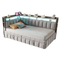 POLSTERBETT 90/200 cm aus Samt mit Ausziehbett LED und USB-Anschluss Hellgrau - Grau, Textil (90/200cm) - Modenvie