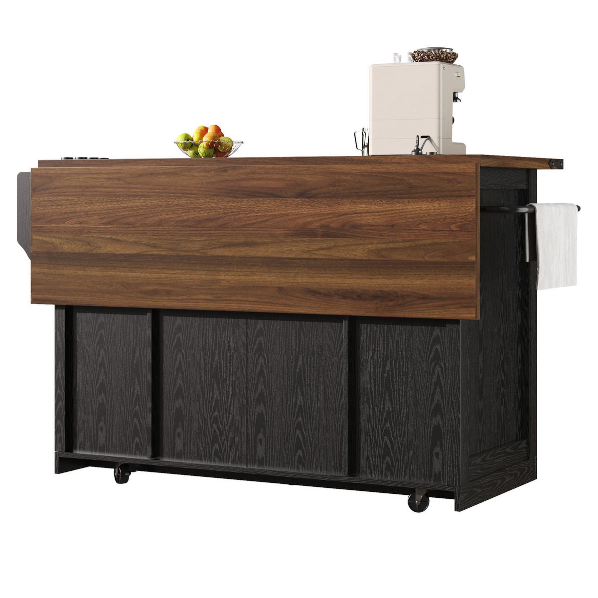 KÜCHENINSEL Küchenwagen Ausziehbare Arbeitsplatte - Schwarz, Holzwerkstoff (120.2/91.5/45.3cm) - FLIEKS