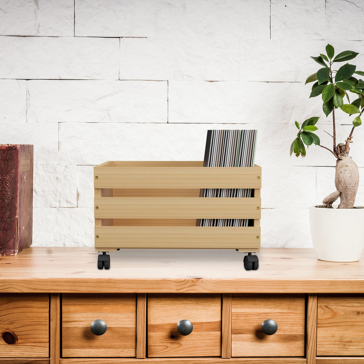 SCHALLPLATTEN-KISTE - Hellbraun, Holz/Holzwerkstoff (43/27/34cm) - Relaxdays