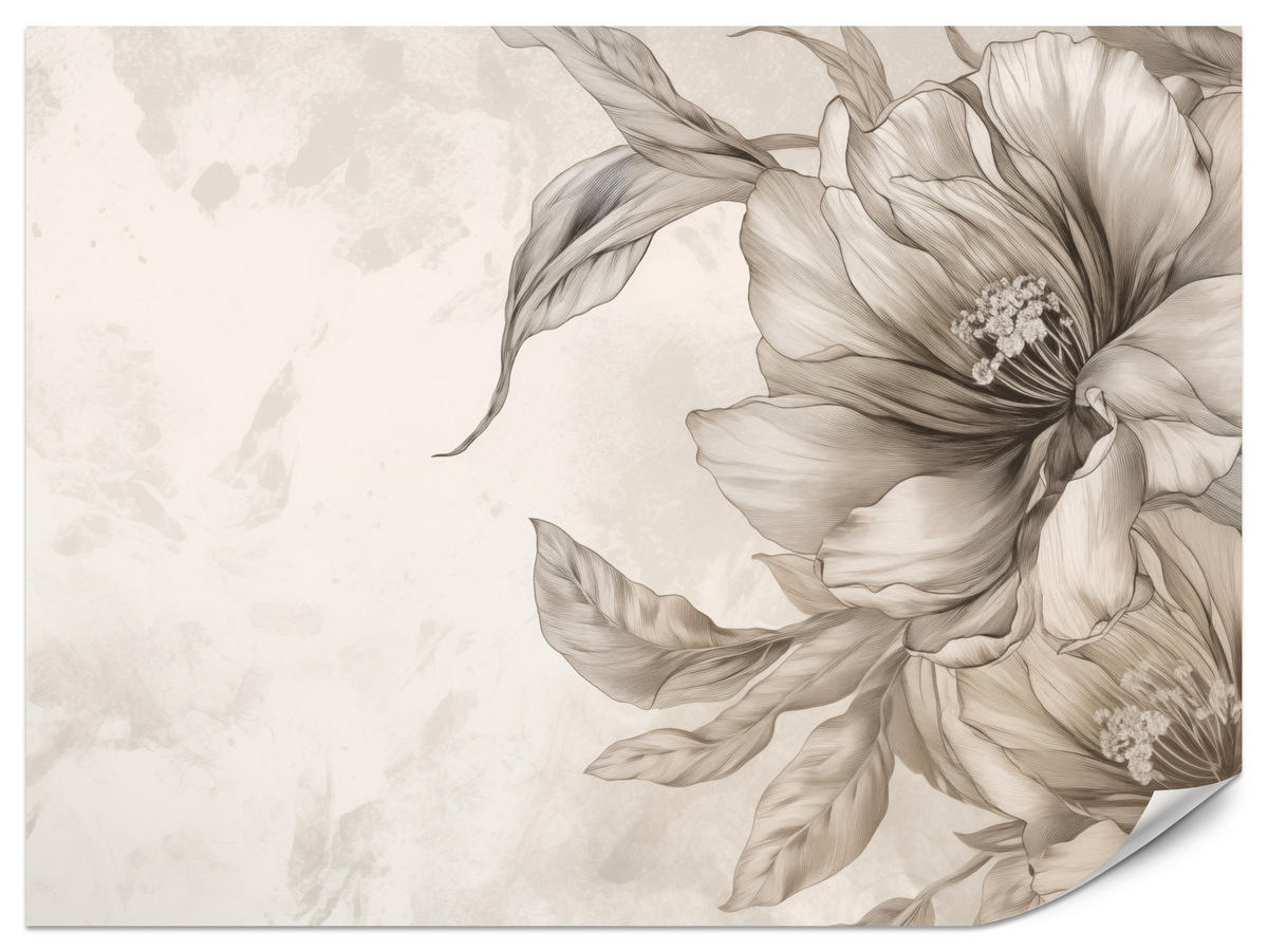 FOTOTAPETA Pre Spálňu Jemné Béžové Kvety Minimalizmus Moderná 350 x 256 cm - béžová, papier (350/256cm) - Muralo
