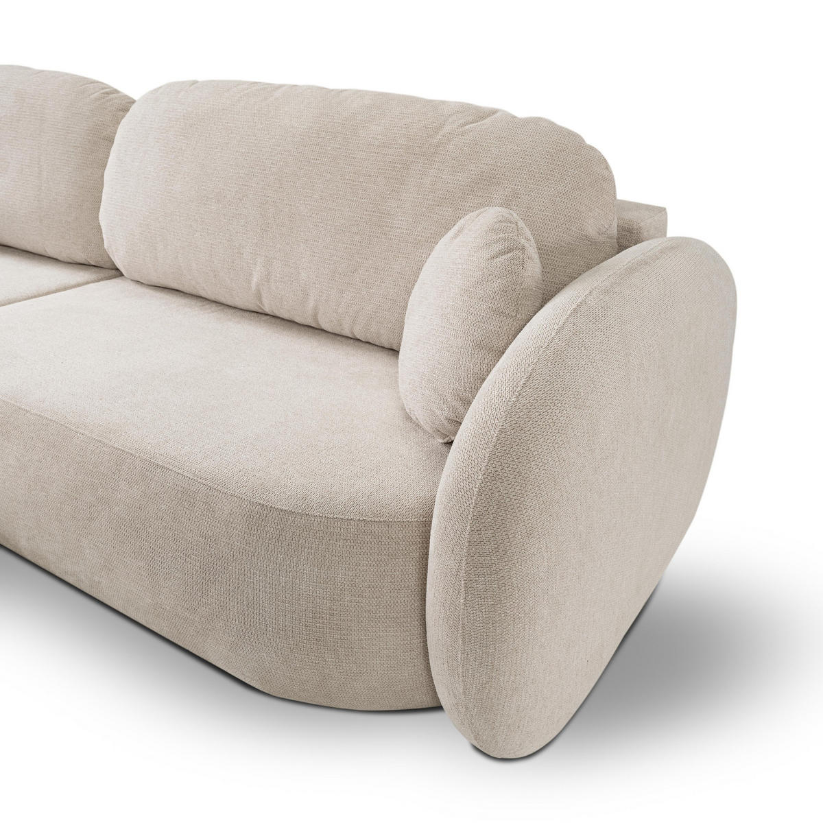 ECKSOFA AMICO L-S Creme Geflochtener Stoff mit Schlaffunktion - Creme, Holz (248/174cm) - MASSENO