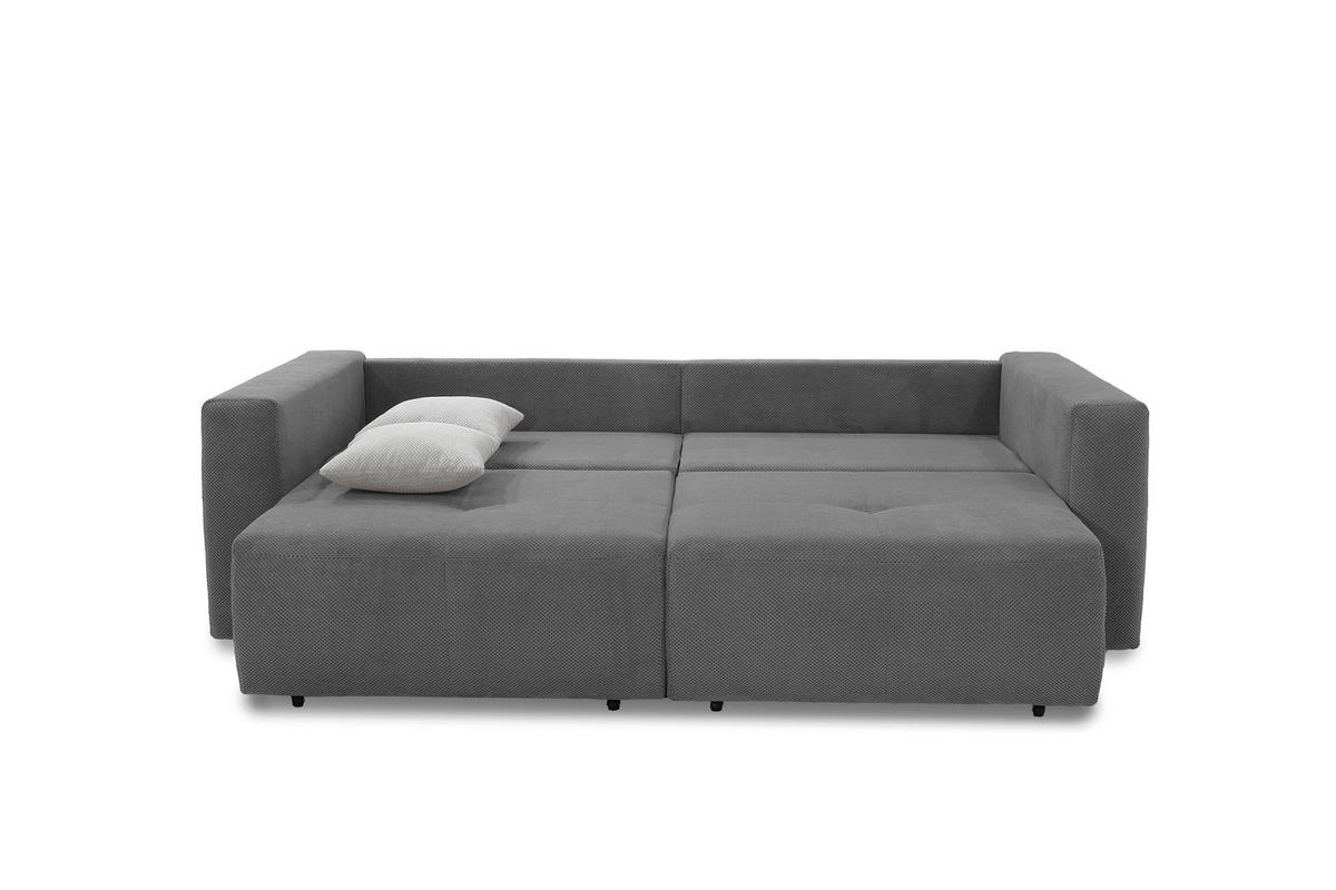 SCHLAFSOFA Verwandlung: Big-Sofa/Eckcouch, 2 Bettkästen, B243/T115-161/H84 cm, Liegefläche 145x197 cm, Waffelcord Grau / 15241 - Schwarz/Grau, Kunststoff/Textil (243/84/115cm) - luma-home