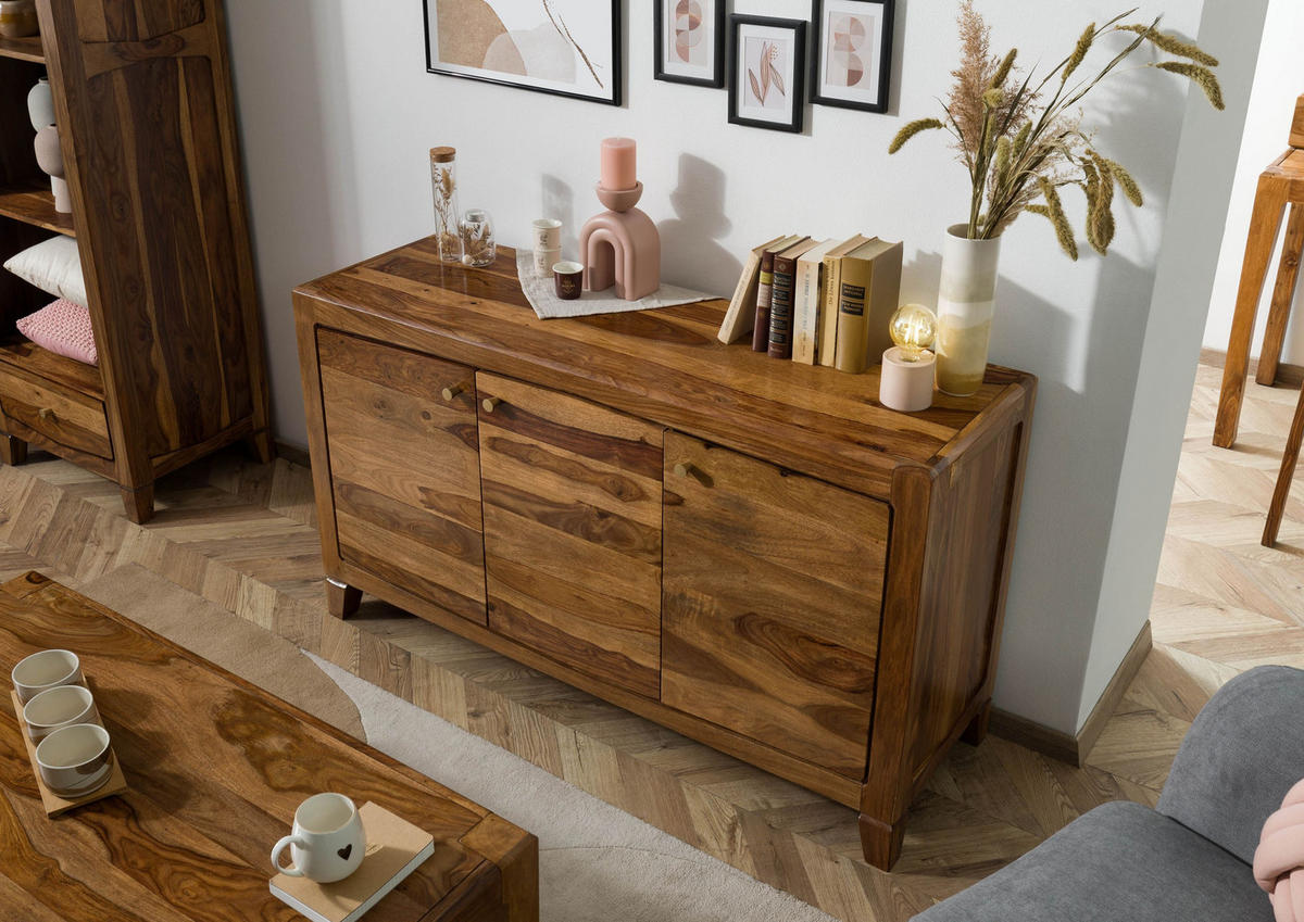 SIDEBOARD Sheesham 140x45x80 braun lackiert ANCONA #121 - Braun, Holz (140/80/45cm) - Massivmoebel24