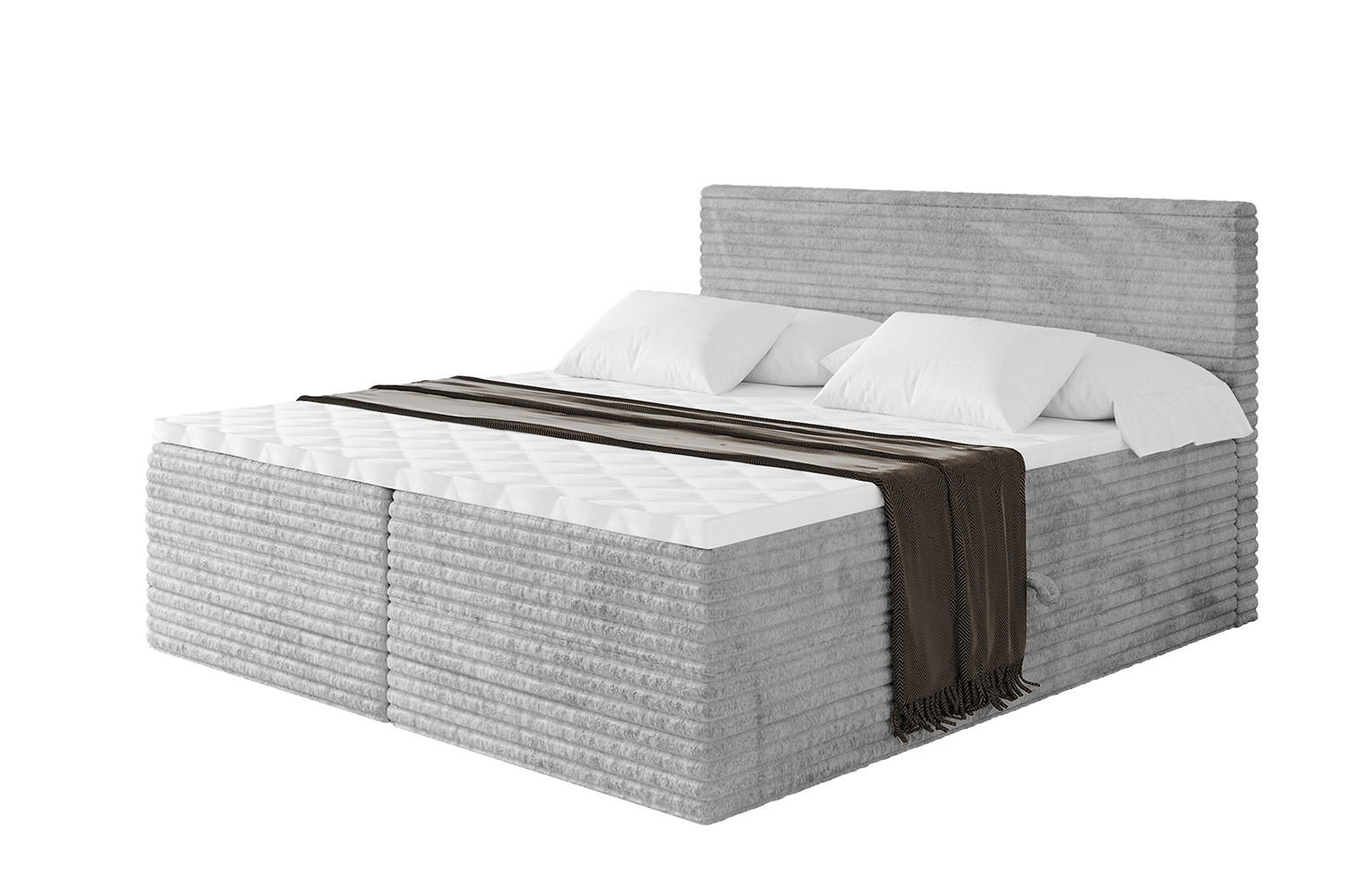 BOXBETT mit Matratze H3 und Lattenrost - TOLO-v1 - 120x200 Cord - Hellgrau - Hellgrau, Holzwerkstoff (120/200cm)