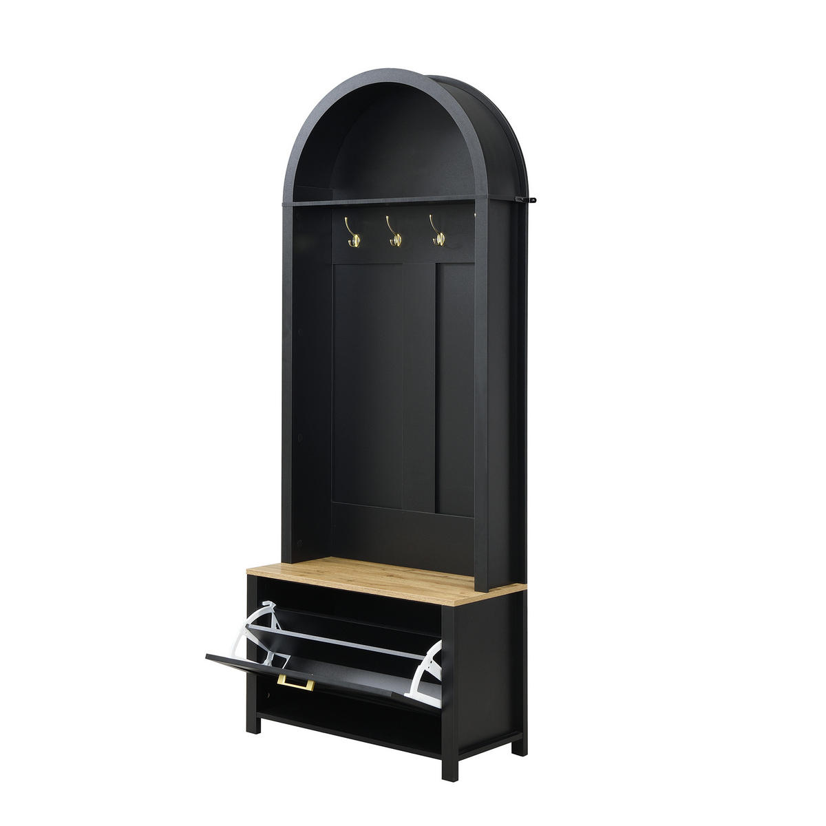 FLURGARDEROBE mit Schuhablage 75/35/195 cm in Schwarz/Natur - Schwarz, Holzwerkstoff (35/195/75cm) - BEAOK