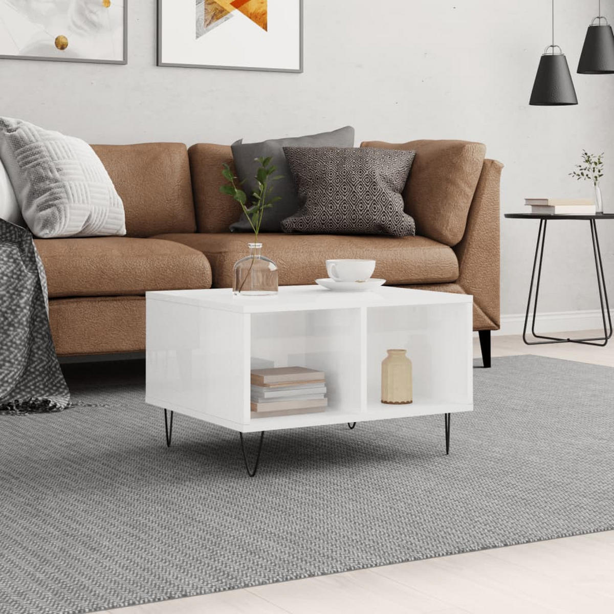 COUCHTISCH Hochglanz-Weiß 60x50x36,5 cm Holzwerkstoff - Weiß, Holzwerkstoff (50/60/36.5cm) - furnicato