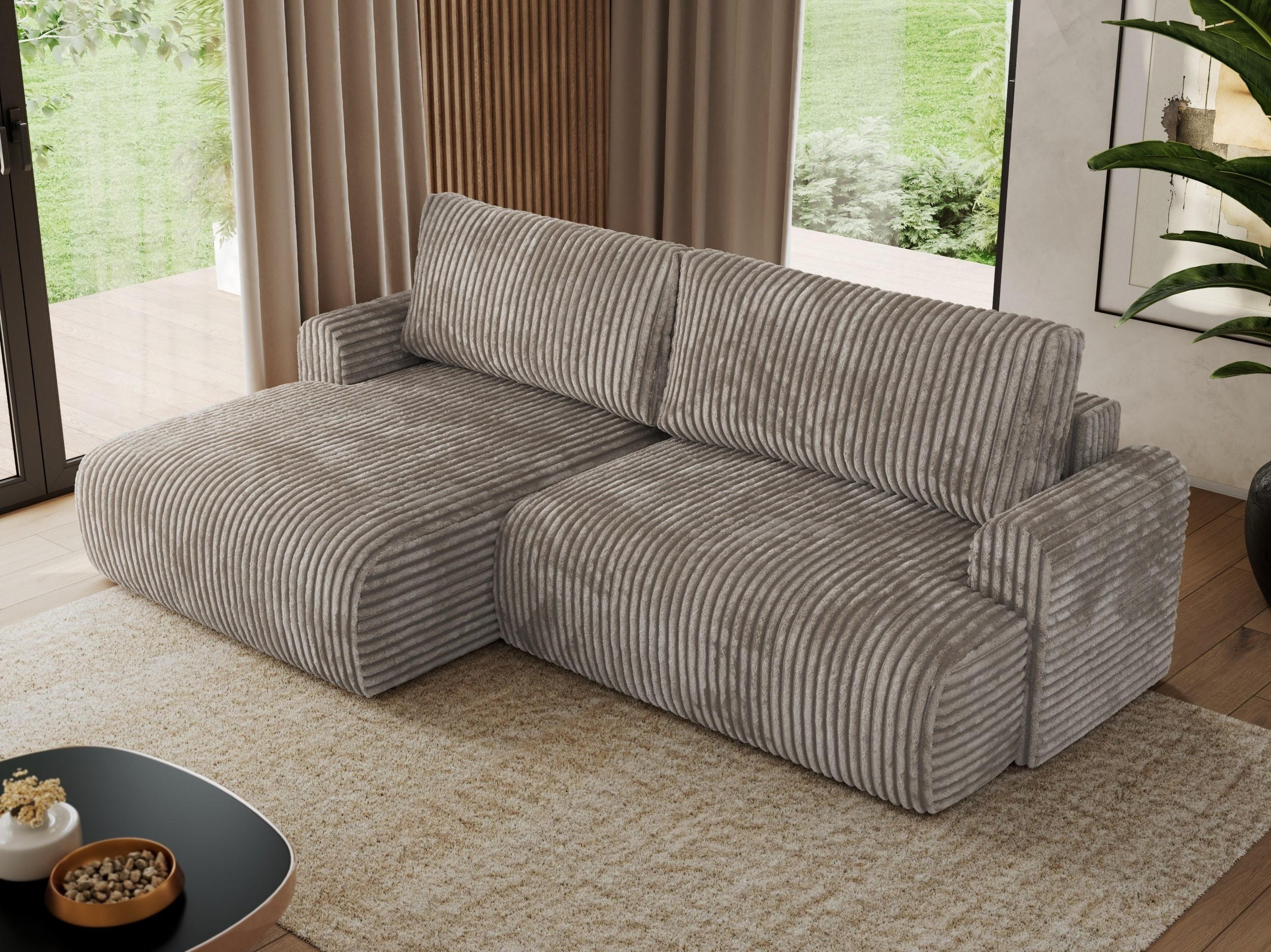 ECKSCHLAFSOFA TONO L Hellbraun Cord - links - Hellbraun/Schwarz, Kunststoff/Textil (260/150cm) - MKS