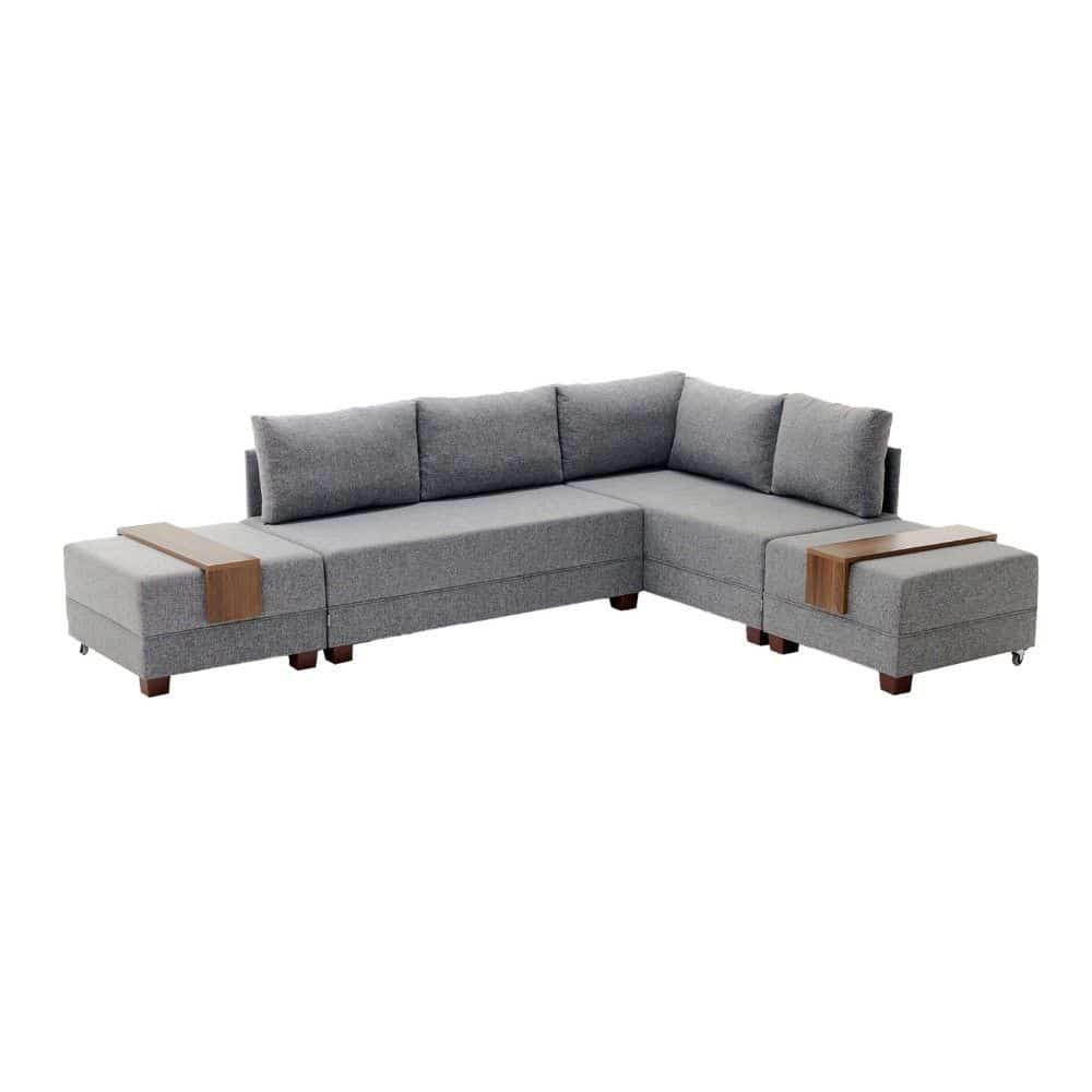 ECKSOFA mit rollbarer Schlaffunktion - Walnussfarben/Grau, Holz/Textil (210/280cm) - myHomelando