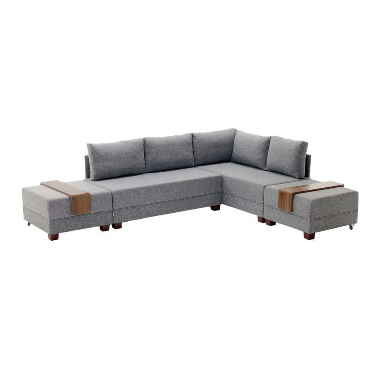 ECKSOFA mit rollbarer Schlaffunktion - Walnussfarben/Grau, Holz/Textil (210/280cm) - myHomelando