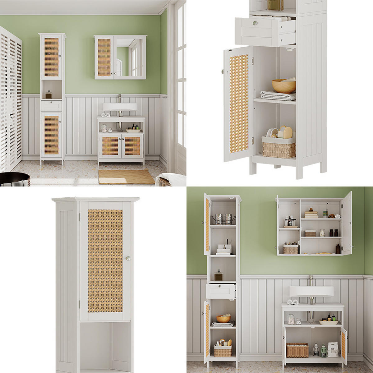 BADSCHRANK Rosario Weiß 32 x 170 cm mit 2 Türen und Schublade - Weiß, Holzwerkstoff (32/170/30cm) - Vicco