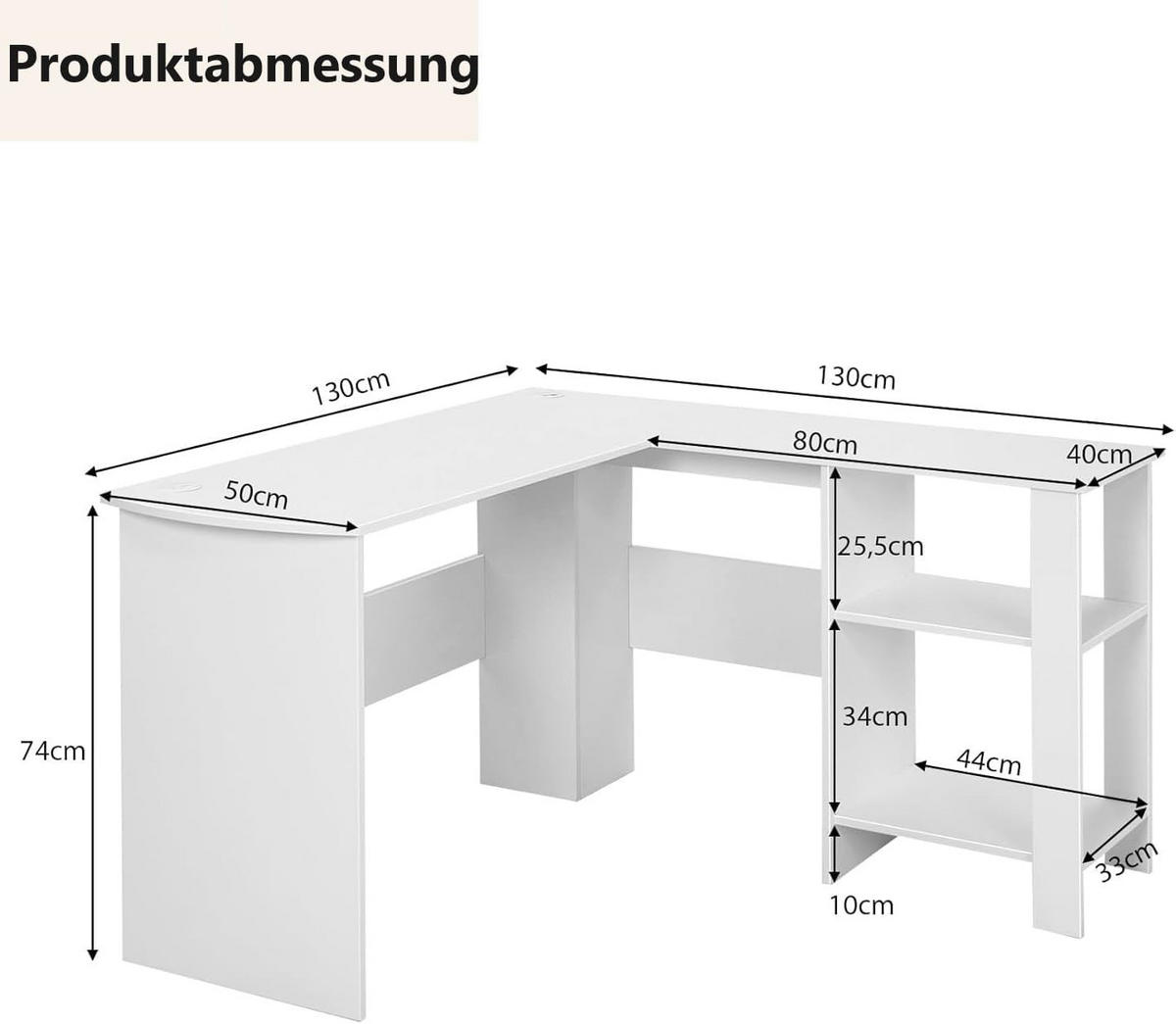 DATORBORD vitt - Vit, Träbaserade material (130/130/74cm) - COSTWAY