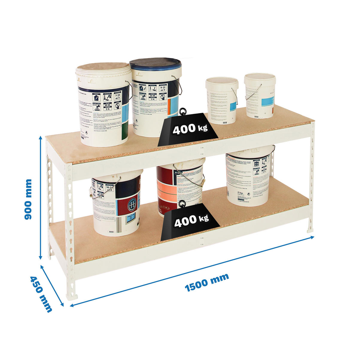 SCHWERLASTREGAL Mini Wood Yeti Two HxBxT 90 x 150 x 45 cm Fachlast 400 kg Weiß - Weiß, Metall (150/90/45cm) - PROREGAL