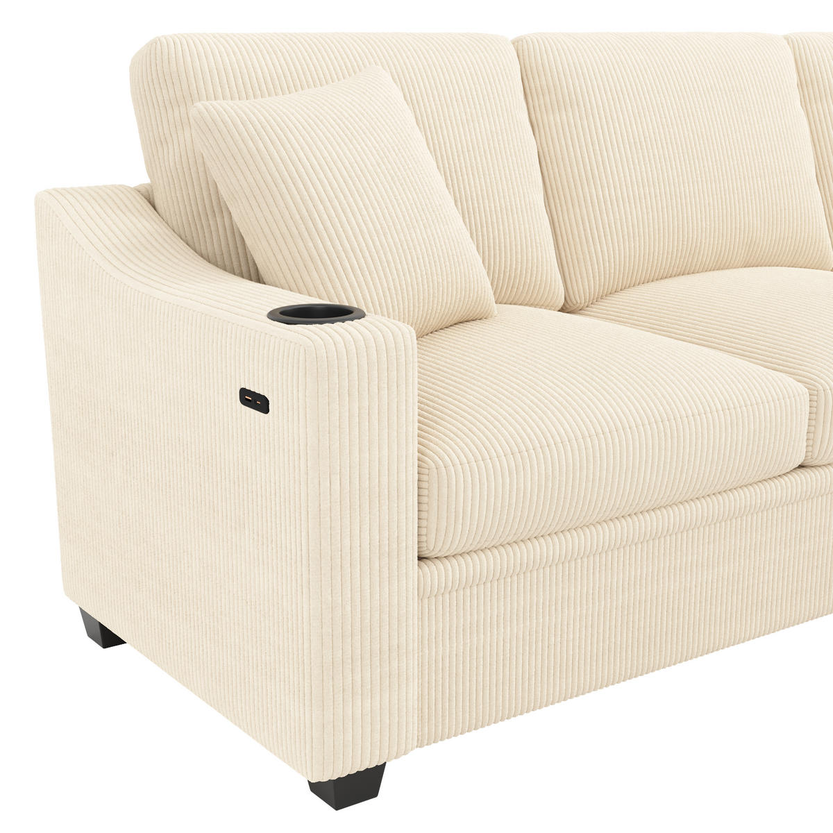ECKSOFA 6-Sitzer Modulsofa mit USB/Type-C, DE-42468, Beige - Beige, Holzwerkstoff (277/215cm) - ComfortXL